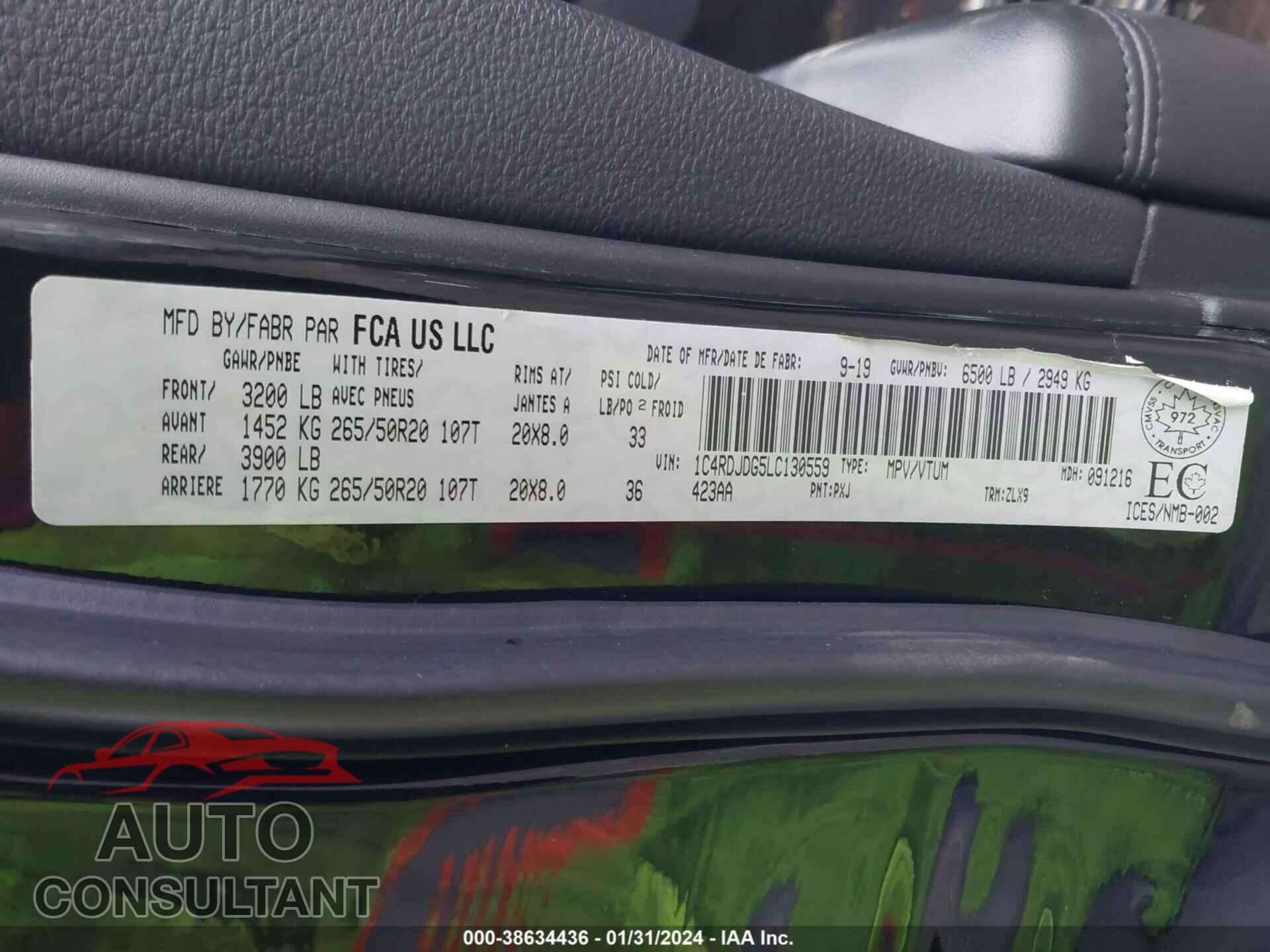 DODGE DURANGO 2020 - 1C4RDJDG5LC130559