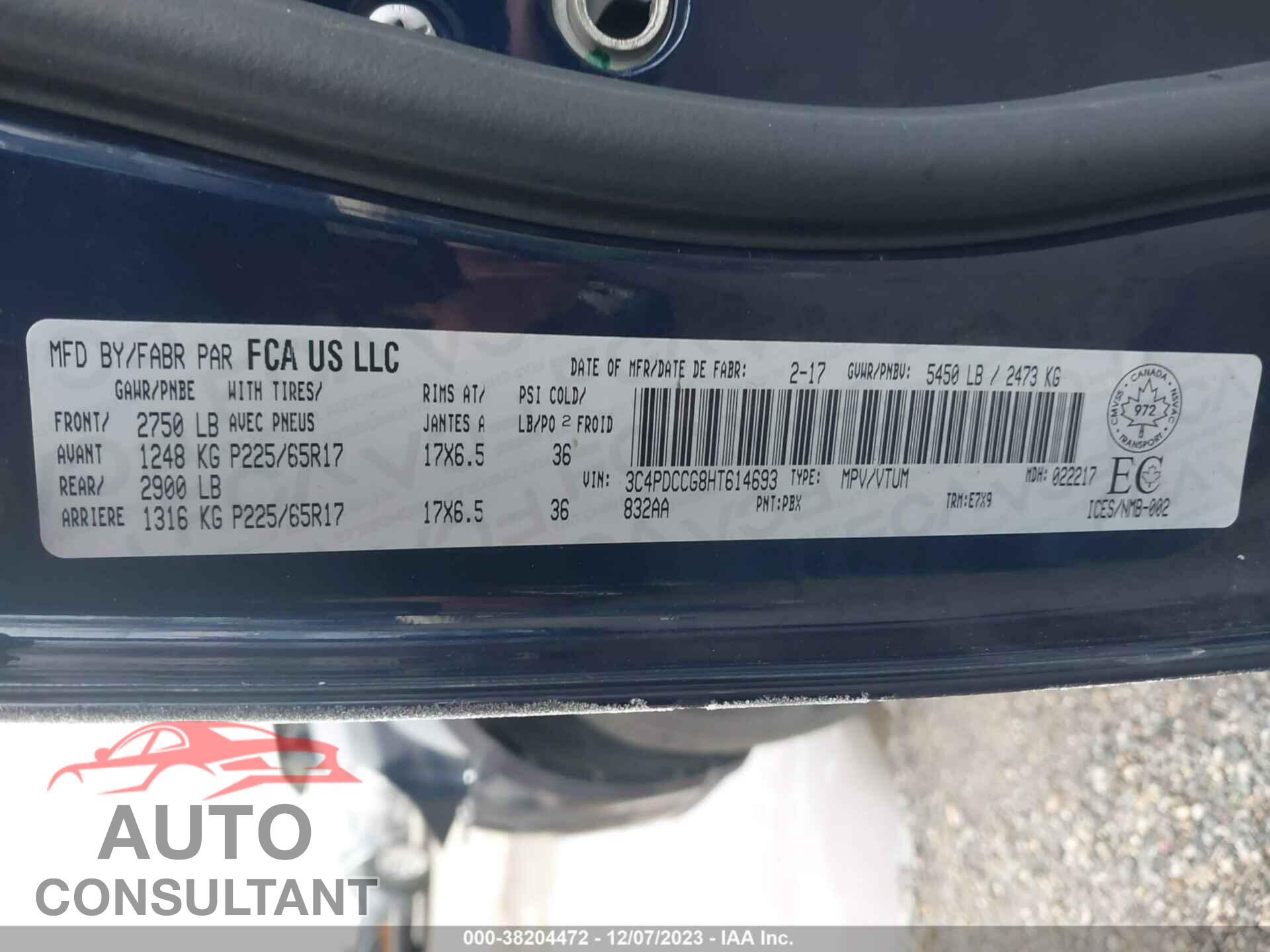 DODGE JOURNEY 2017 - 3C4PDCCG8HT614693