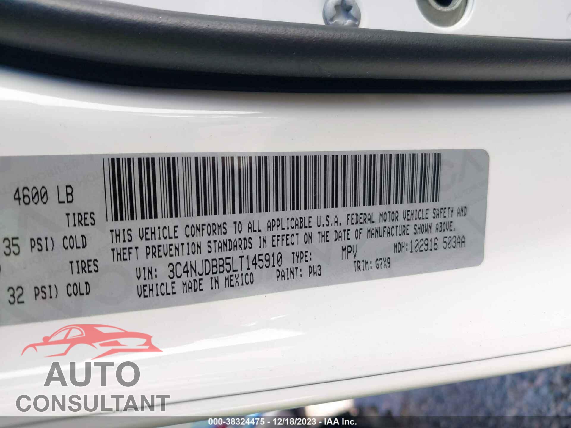 JEEP COMPASS 2020 - 3C4NJDBB5LT145910