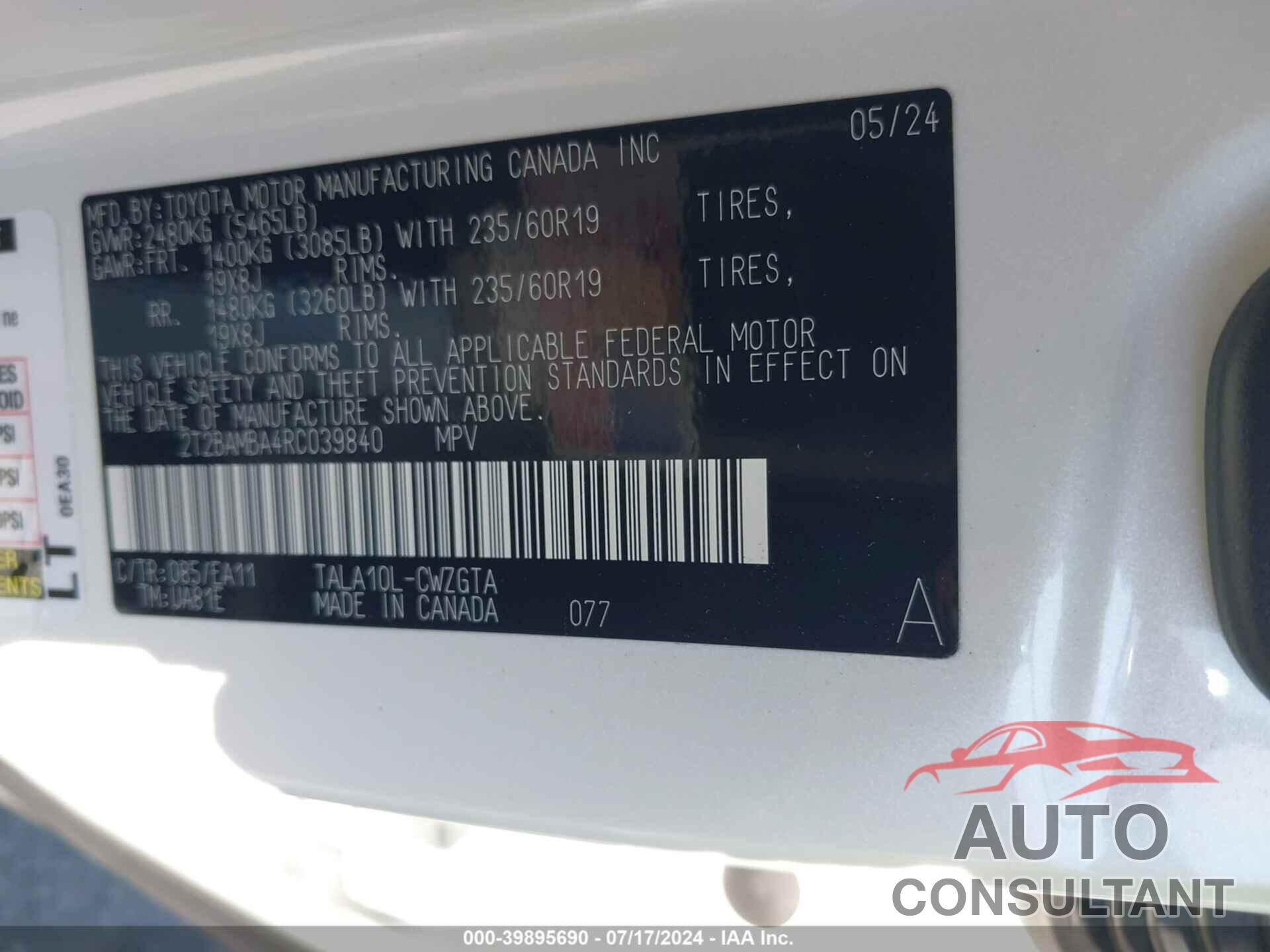 LEXUS RX 350 2024 - 2T2BAMBA4RC039840
