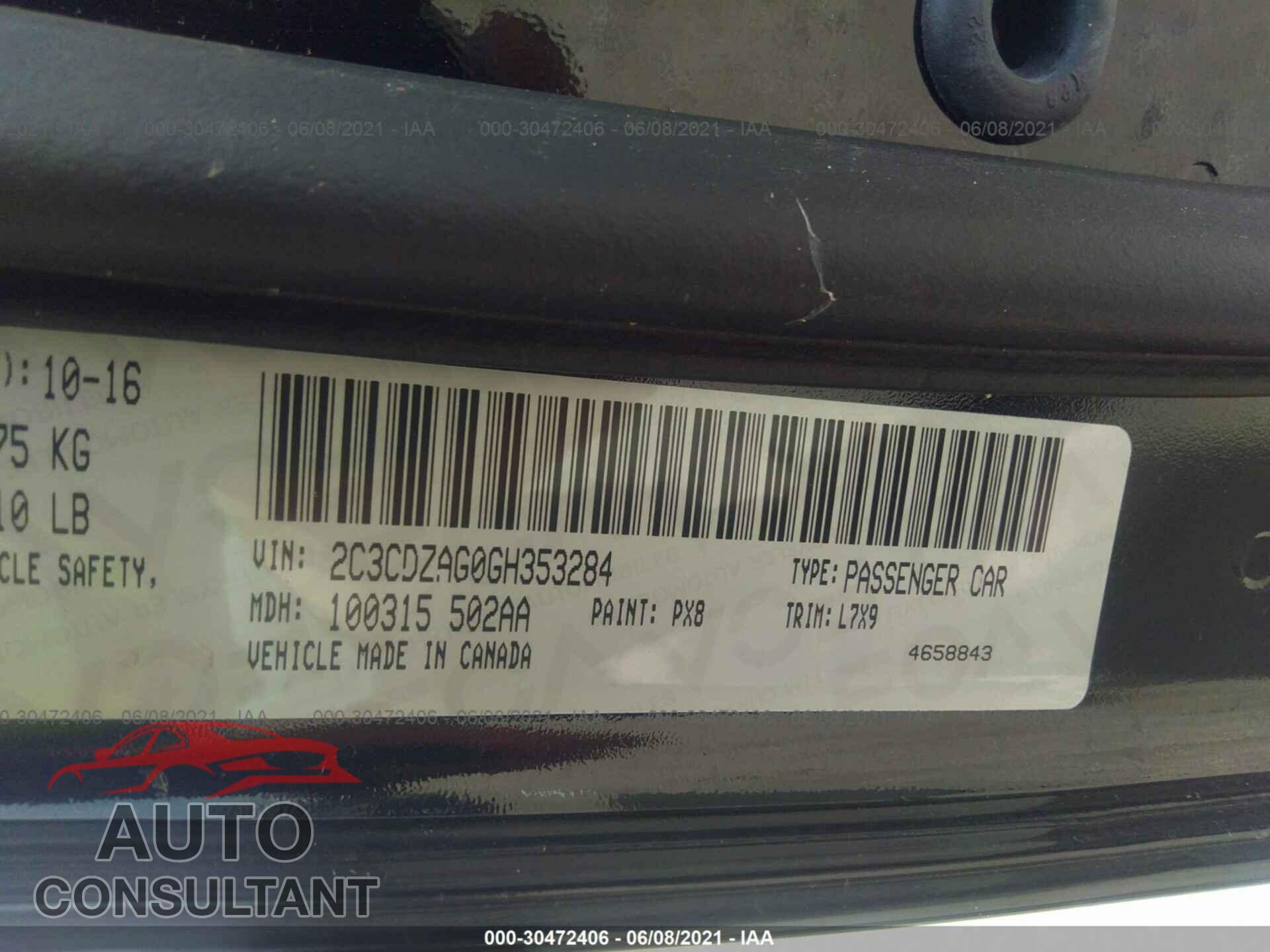 DODGE CHALLENGER 2016 - 2C3CDZAG0GH353284