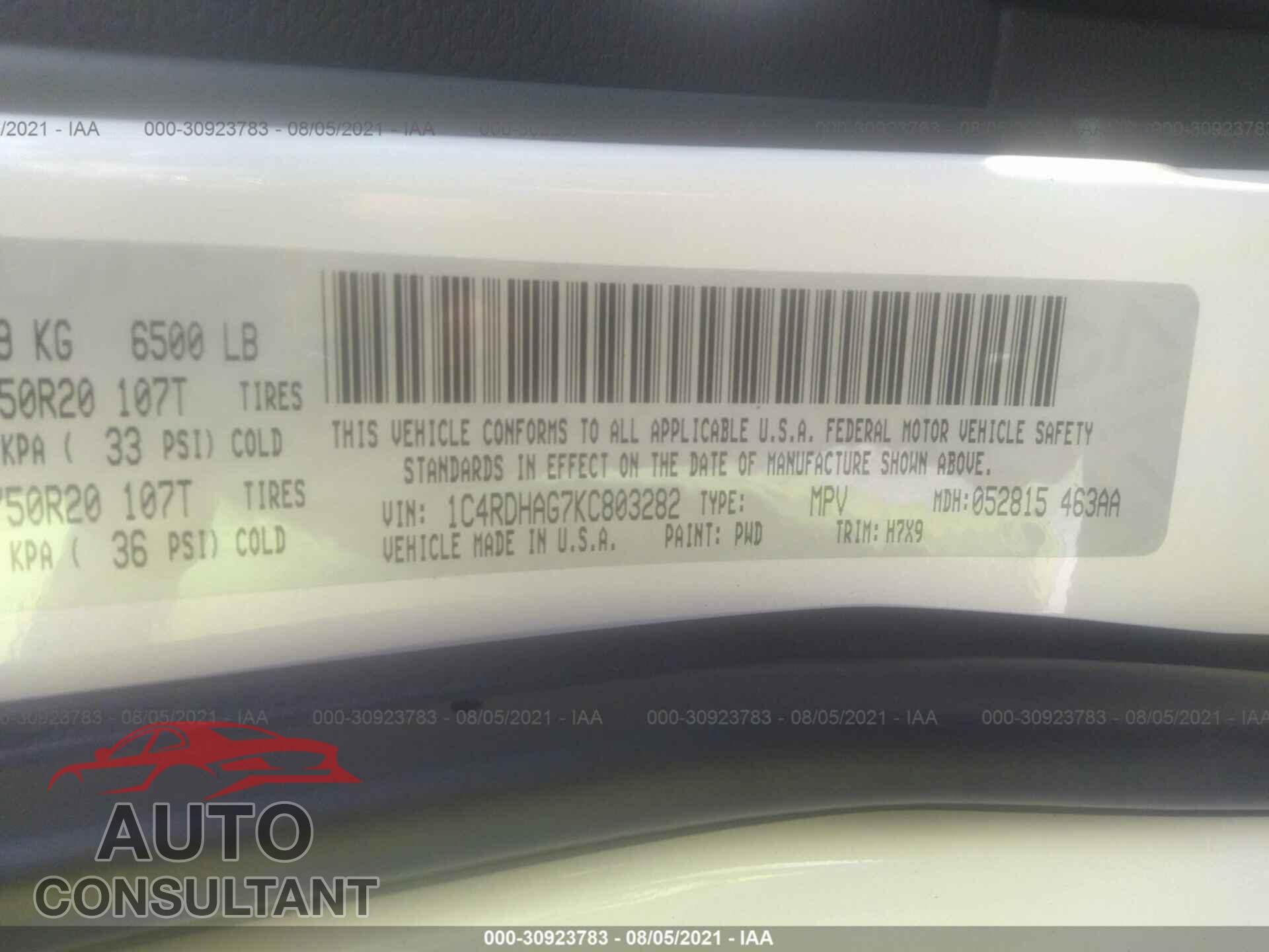 DODGE DURANGO 2019 - 1C4RDHAG7KC803282