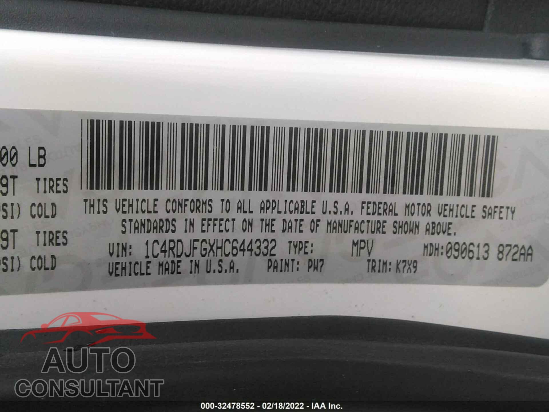 DODGE DURANGO 2017 - 1C4RDJFGXHC644332