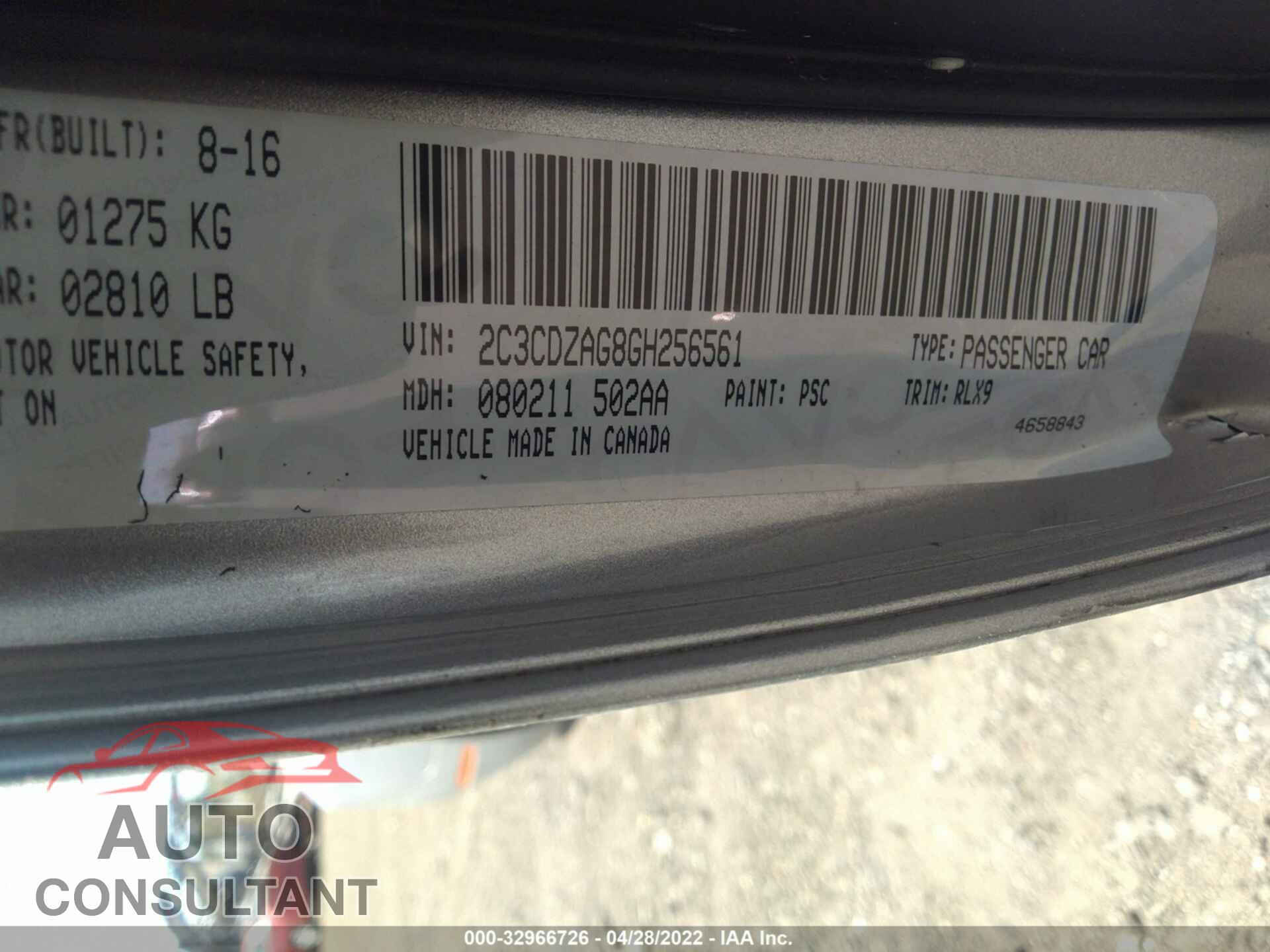 DODGE CHALLENGER 2016 - 2C3CDZAG8GH256561