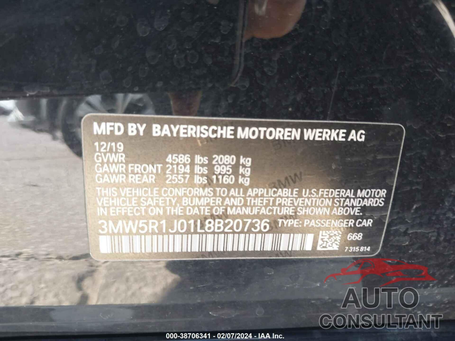 BMW 330I 2020 - 3MW5R1J01L8B20736