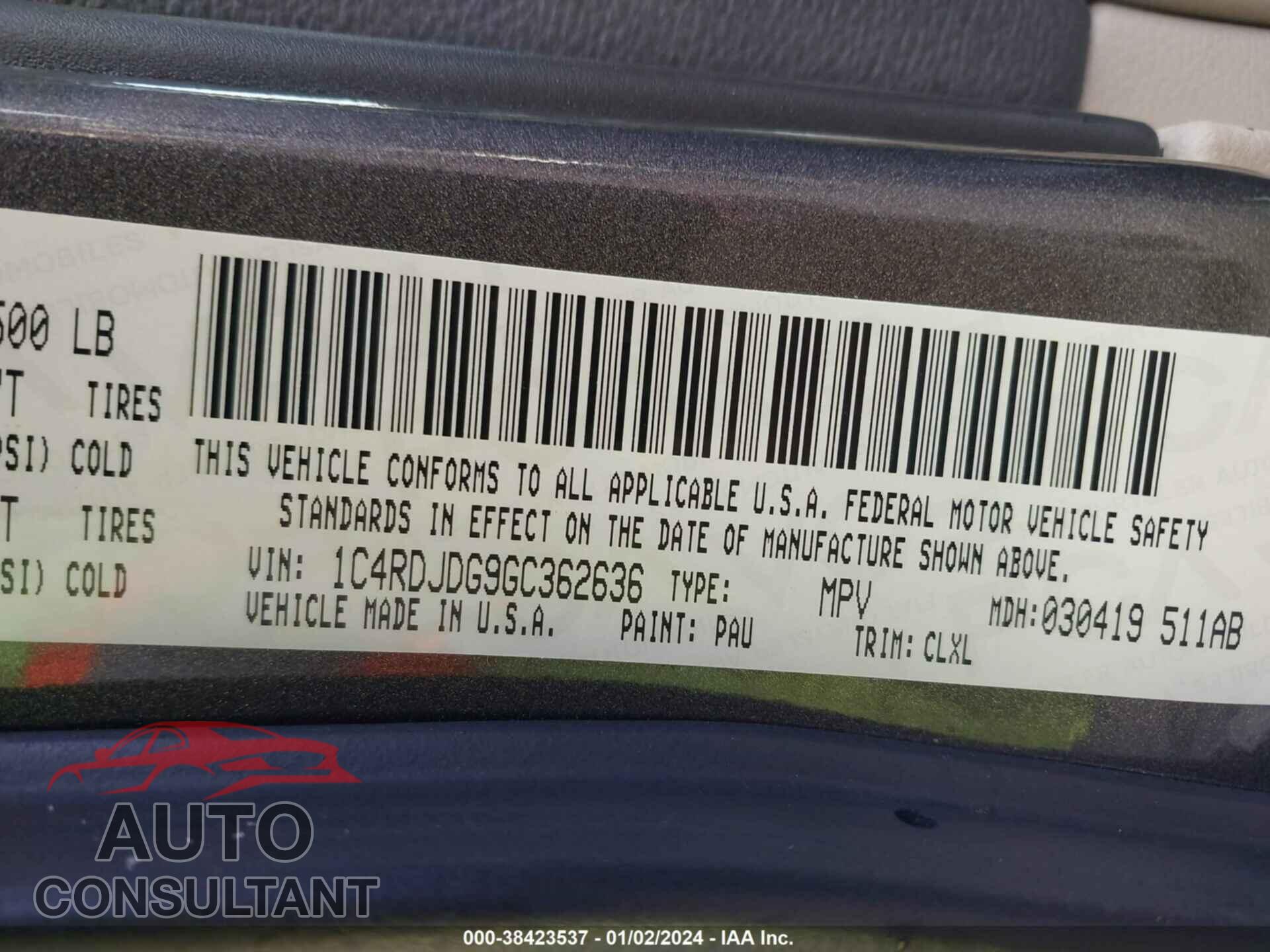 DODGE DURANGO 2016 - 1C4RDJDG9GC362636