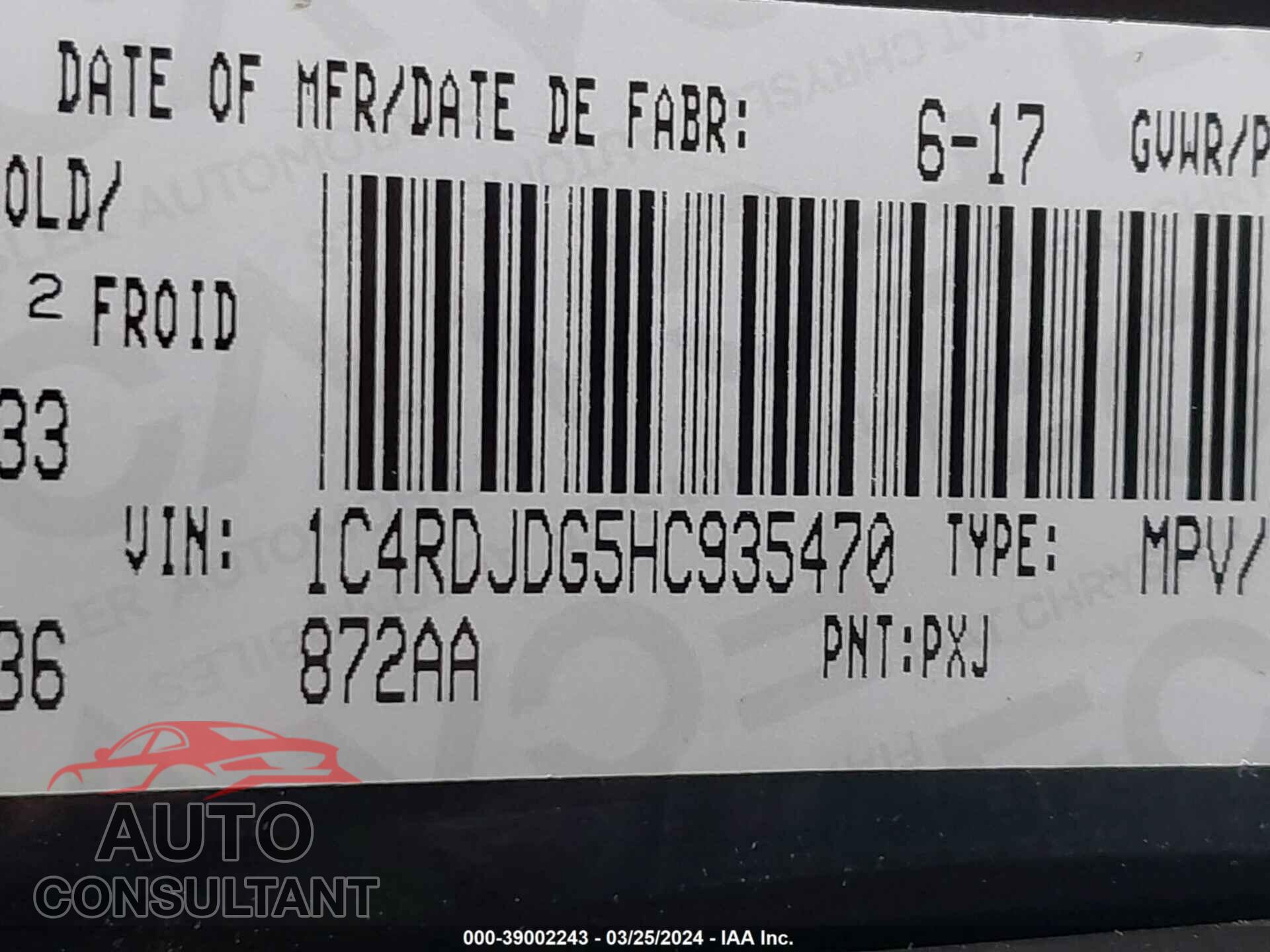 DODGE DURANGO 2017 - 1C4RDJDG5HC935470