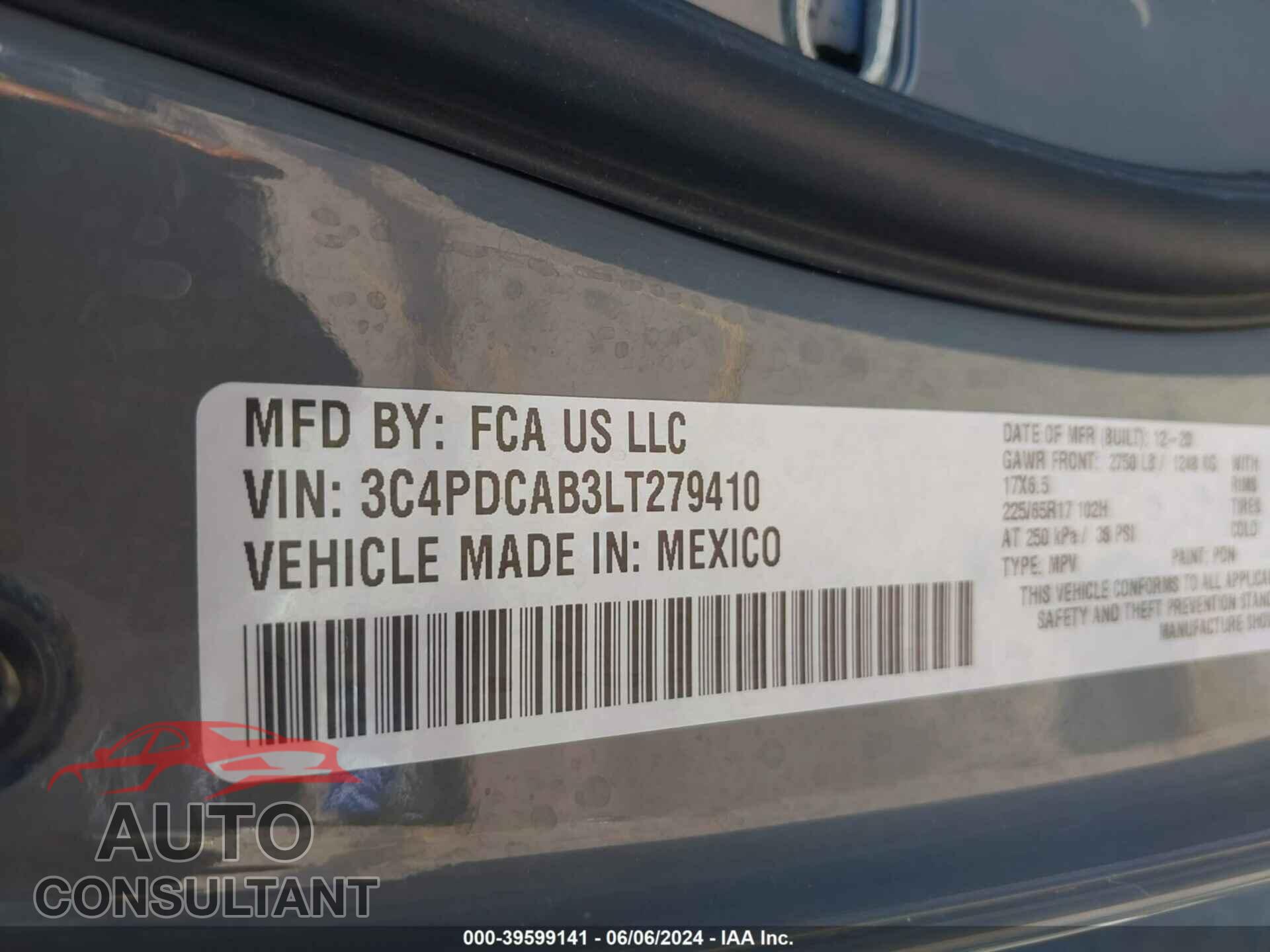 DODGE JOURNEY 2020 - 3C4PDCAB3LT279410