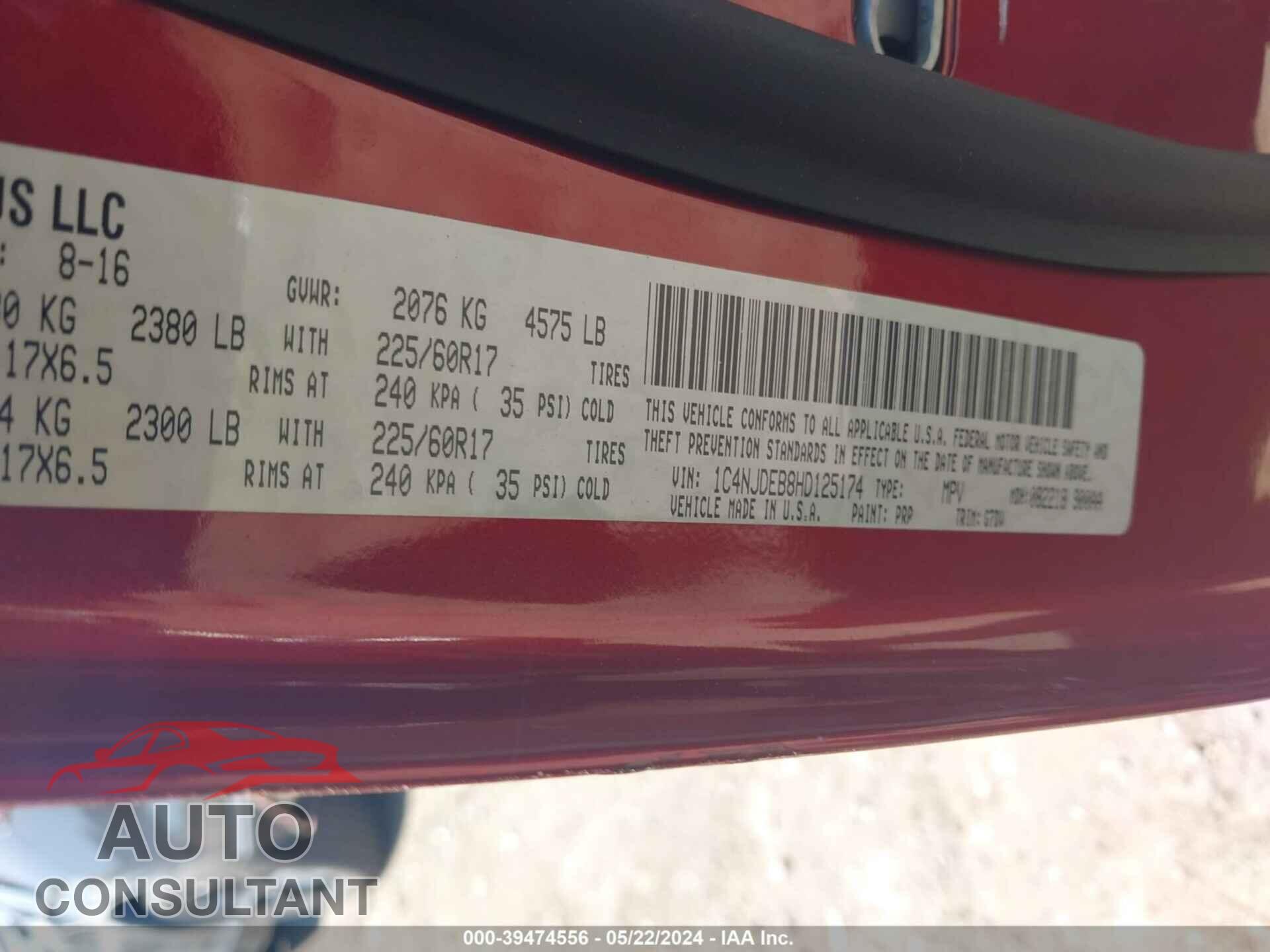 JEEP COMPASS 2017 - 1C4NJDEB8HD125174