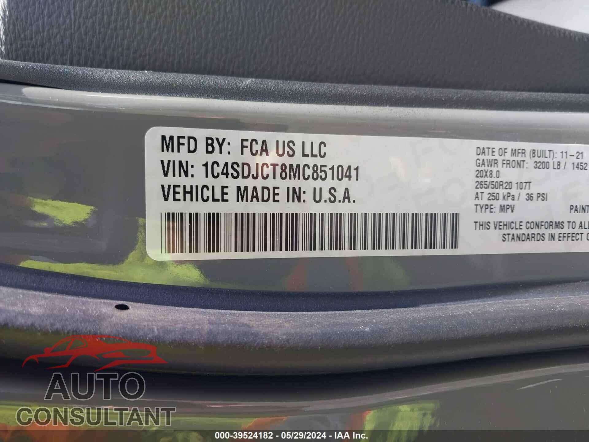 DODGE DURANGO 2021 - 1C4SDJCT8MC851041