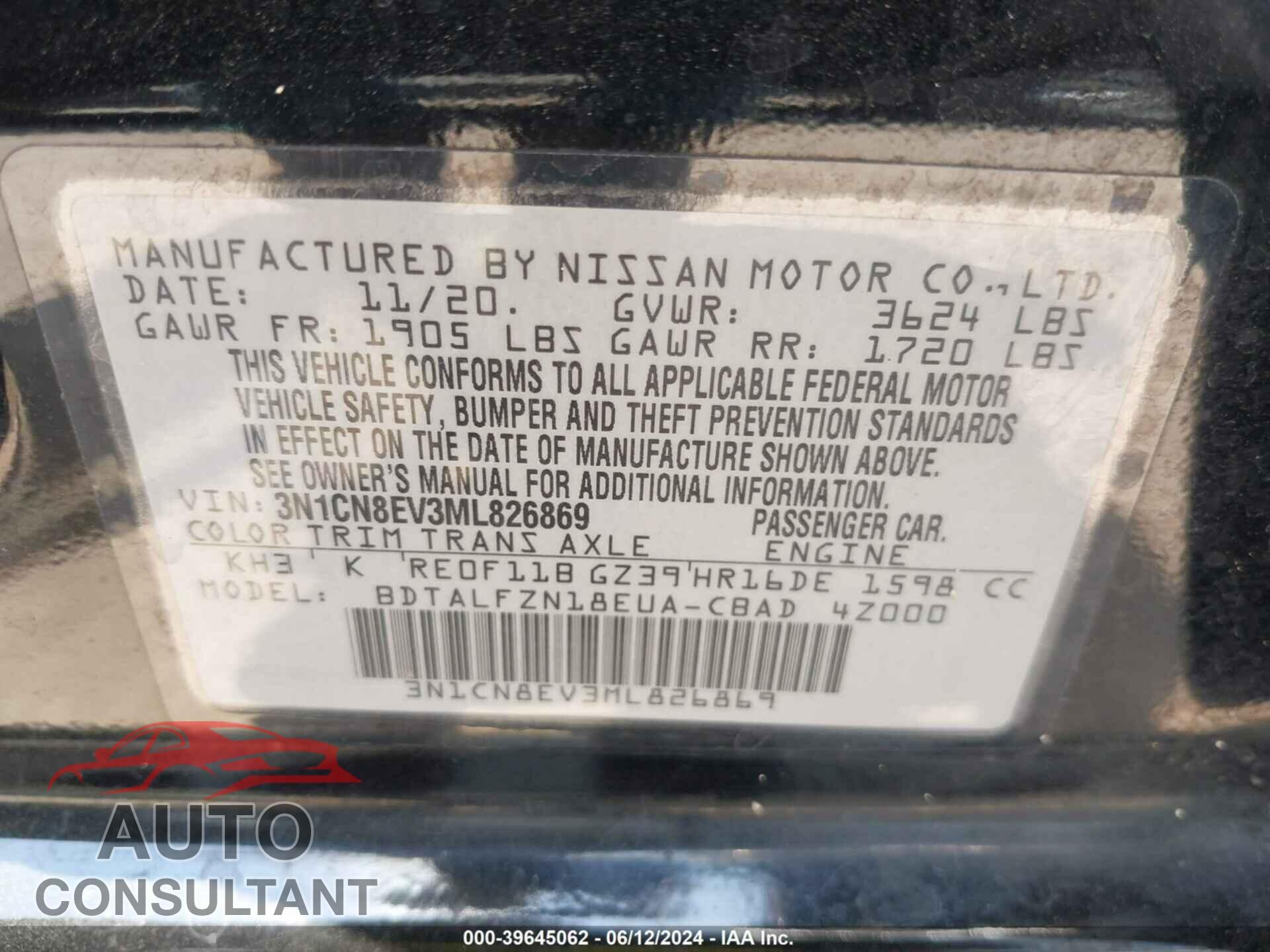 NISSAN VERSA 2021 - 3N1CN8EV3ML826869