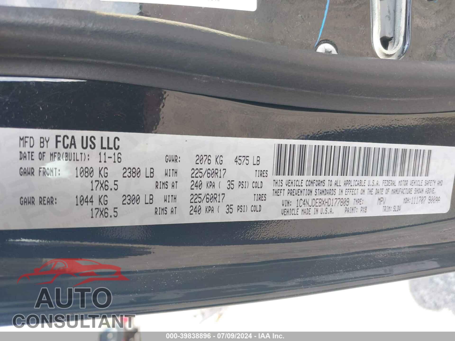 JEEP COMPASS 2017 - 1C4NJDEBXHD177809