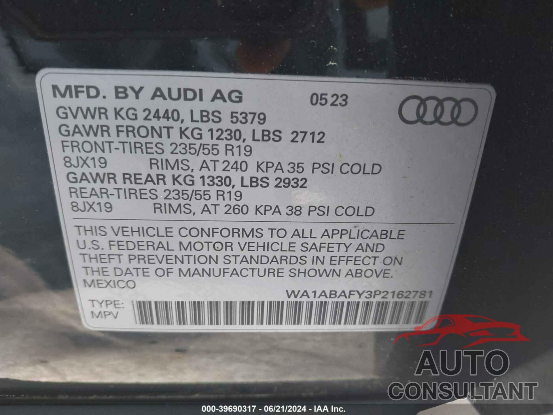 AUDI Q5 2023 - WA1ABAFY3P2162781