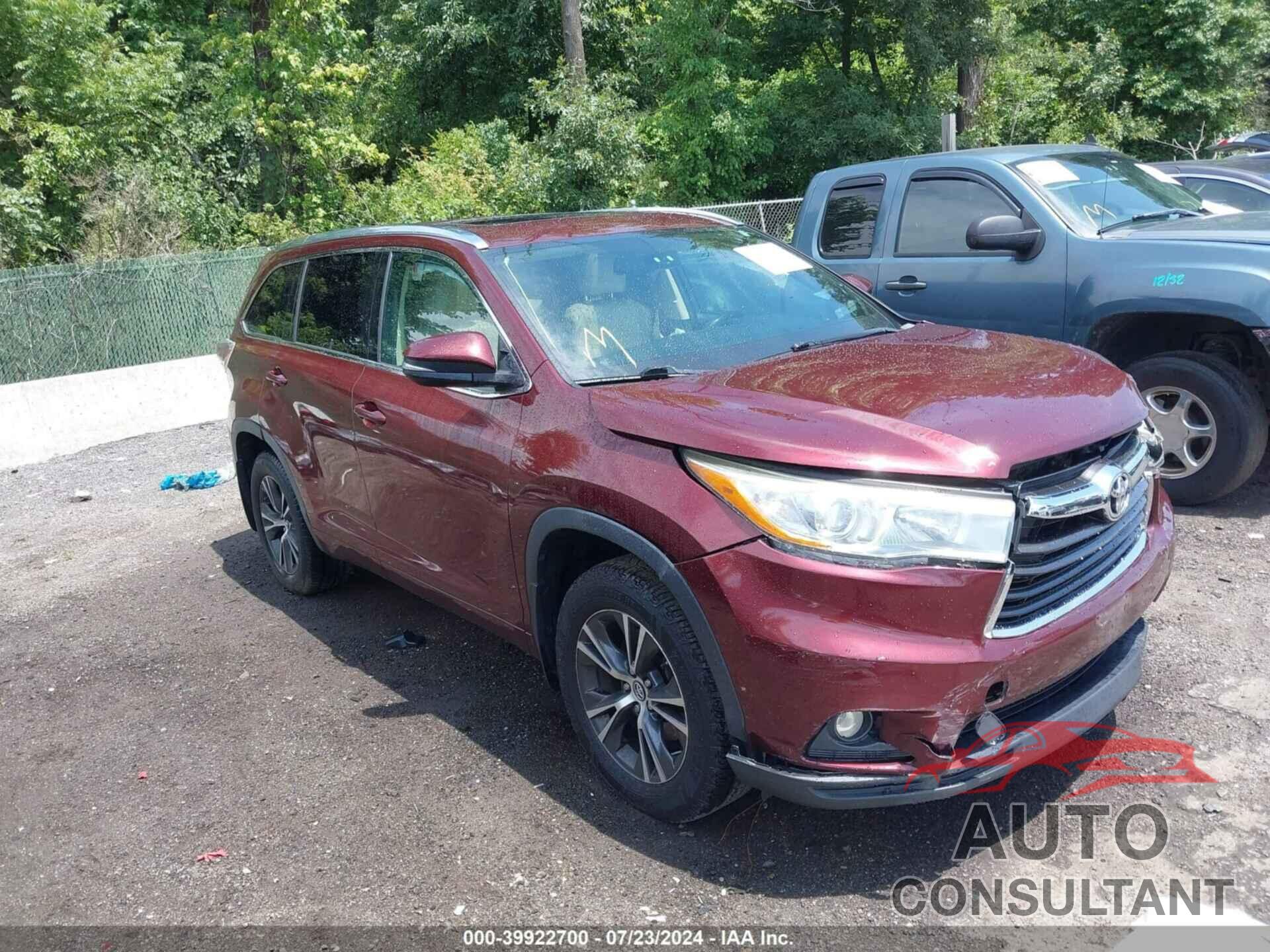 TOYOTA HIGHLANDER 2016 - 5TDJKRFH3GS254017