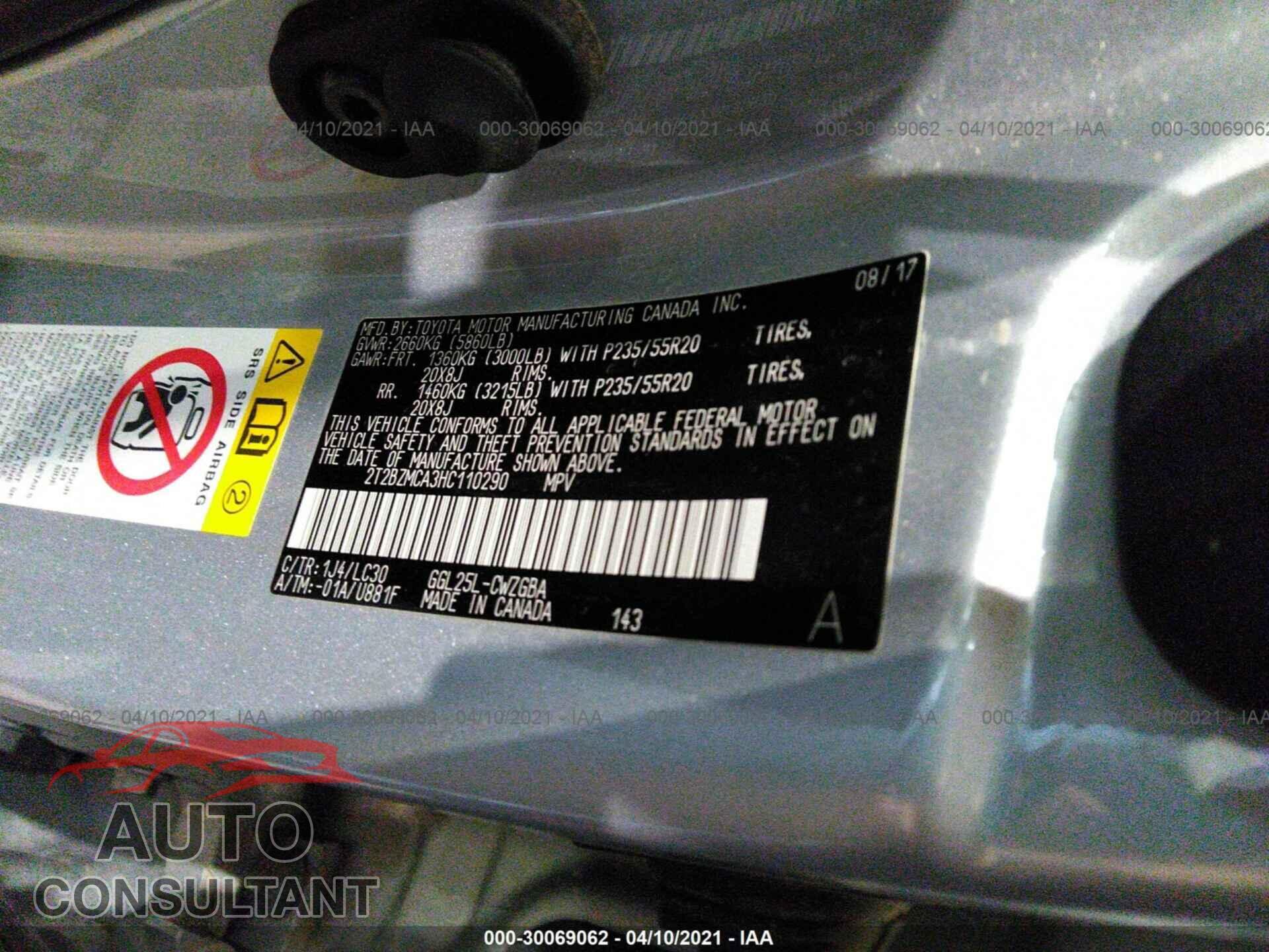 LEXUS RX 2017 - 2T2BZMCA3HC110290