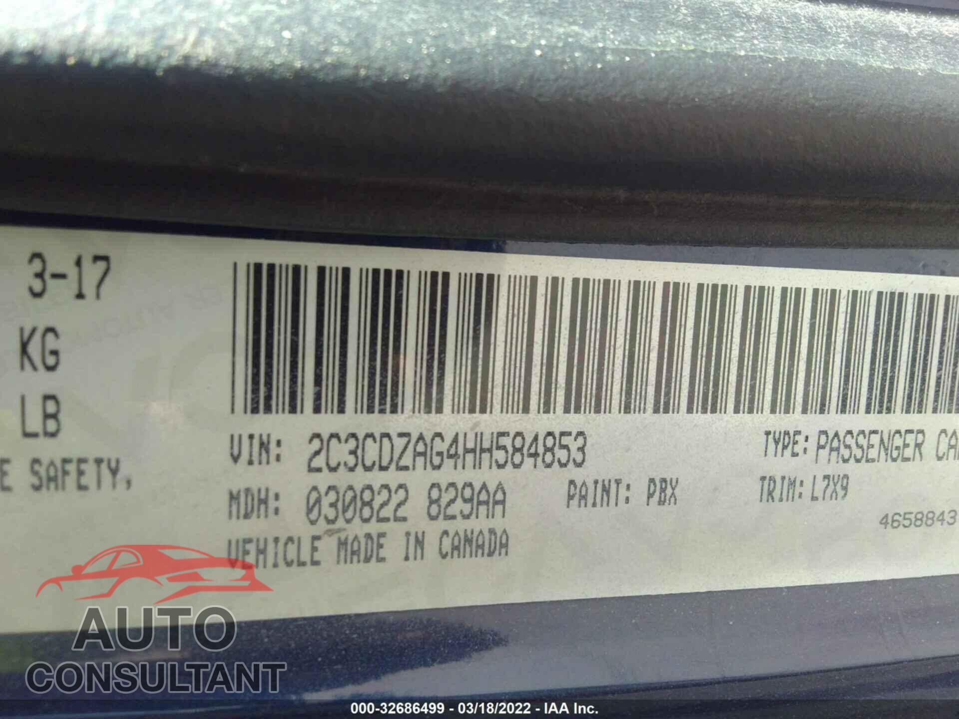 DODGE CHALLENGER 2017 - 2C3CDZAG4HH584853