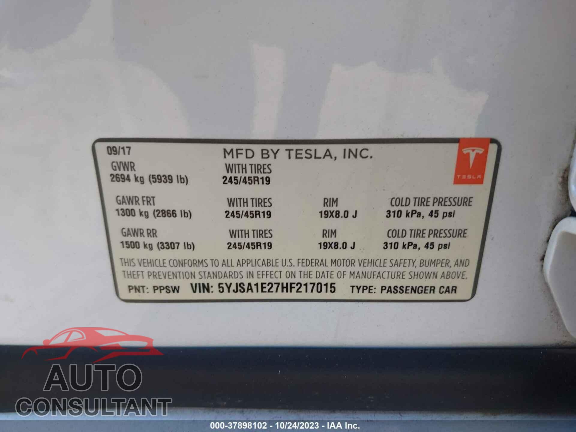 TESLA MODEL S 2017 - 5YJSA1E27HF217015