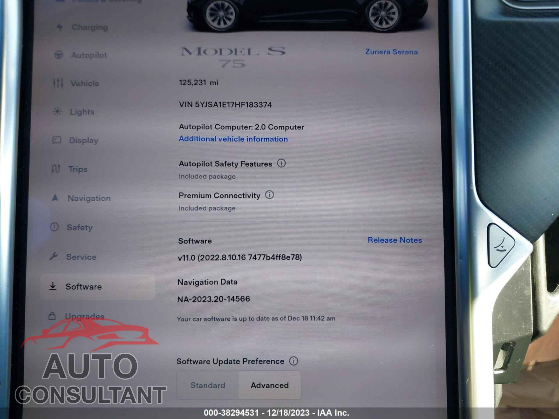 TESLA MODEL S 2017 - 5YJSA1E17HF183374