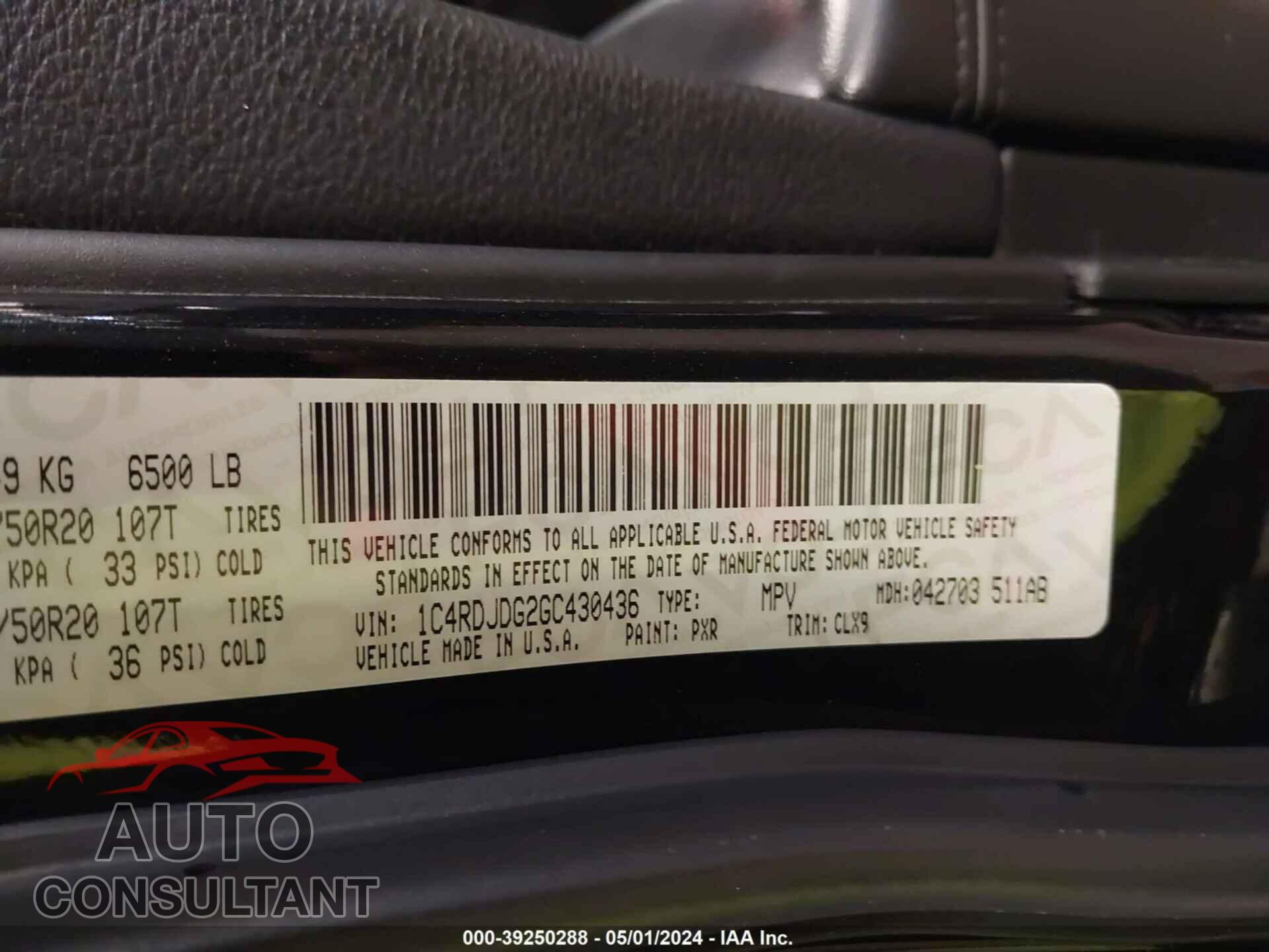 DODGE DURANGO 2016 - 1C4RDJDG2GC430436