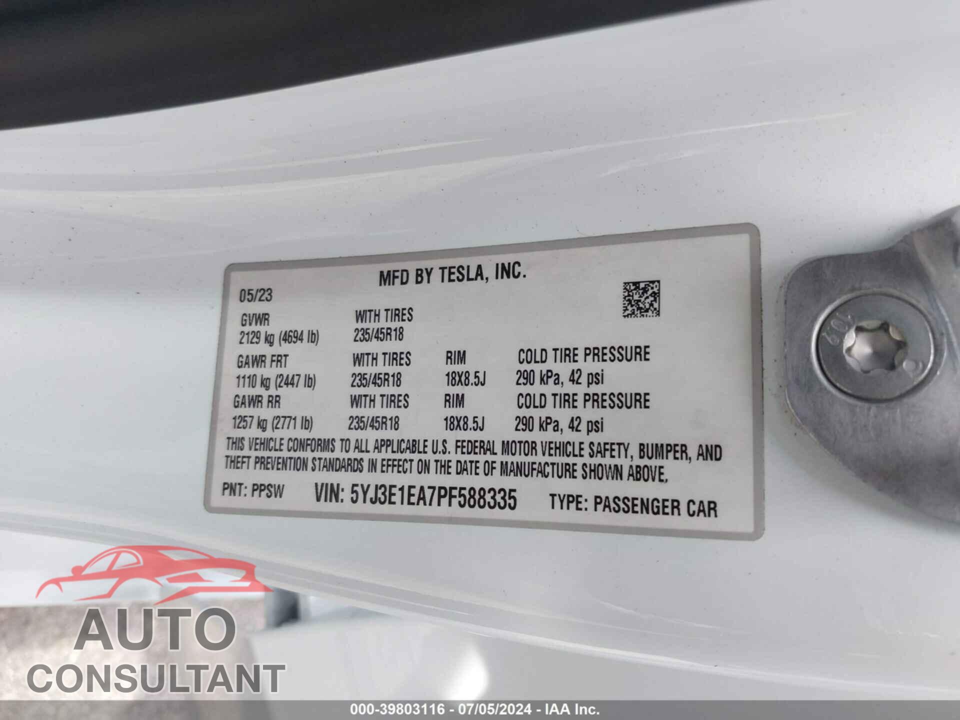 TESLA MODEL 3 2023 - 5YJ3E1EA7PF588335