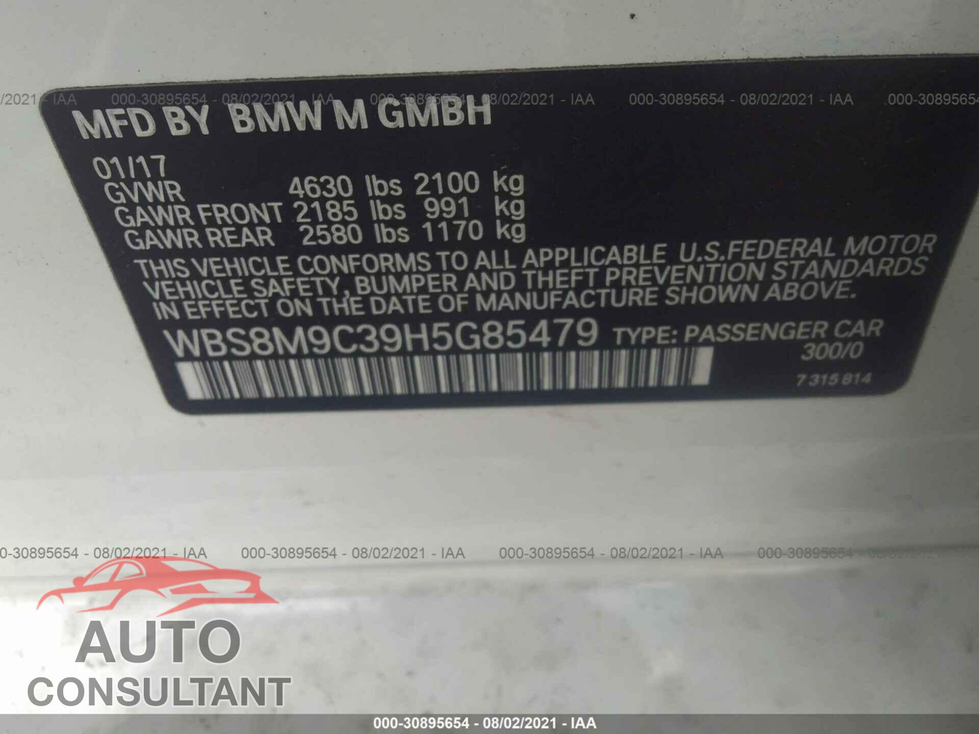 BMW M3 2017 - WBS8M9C39H5G85479