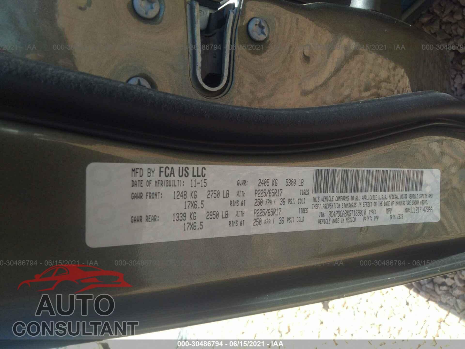 DODGE JOURNEY 2016 - 3C4PDCABXGT169010