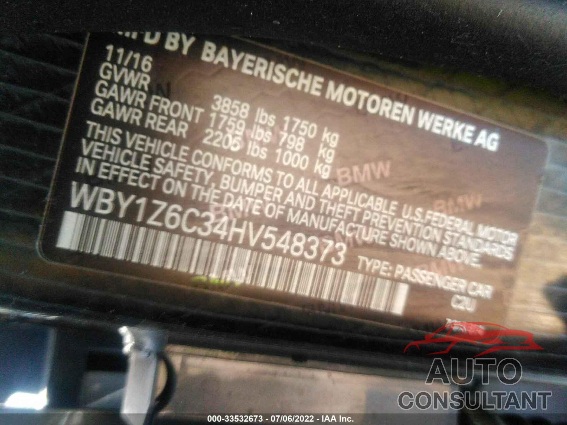 BMW I3 2017 - WBY1Z6C34HV548373