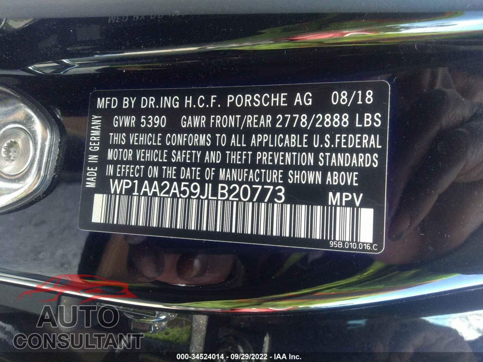 PORSCHE MACAN 2018 - WP1AA2A59JLB20773
