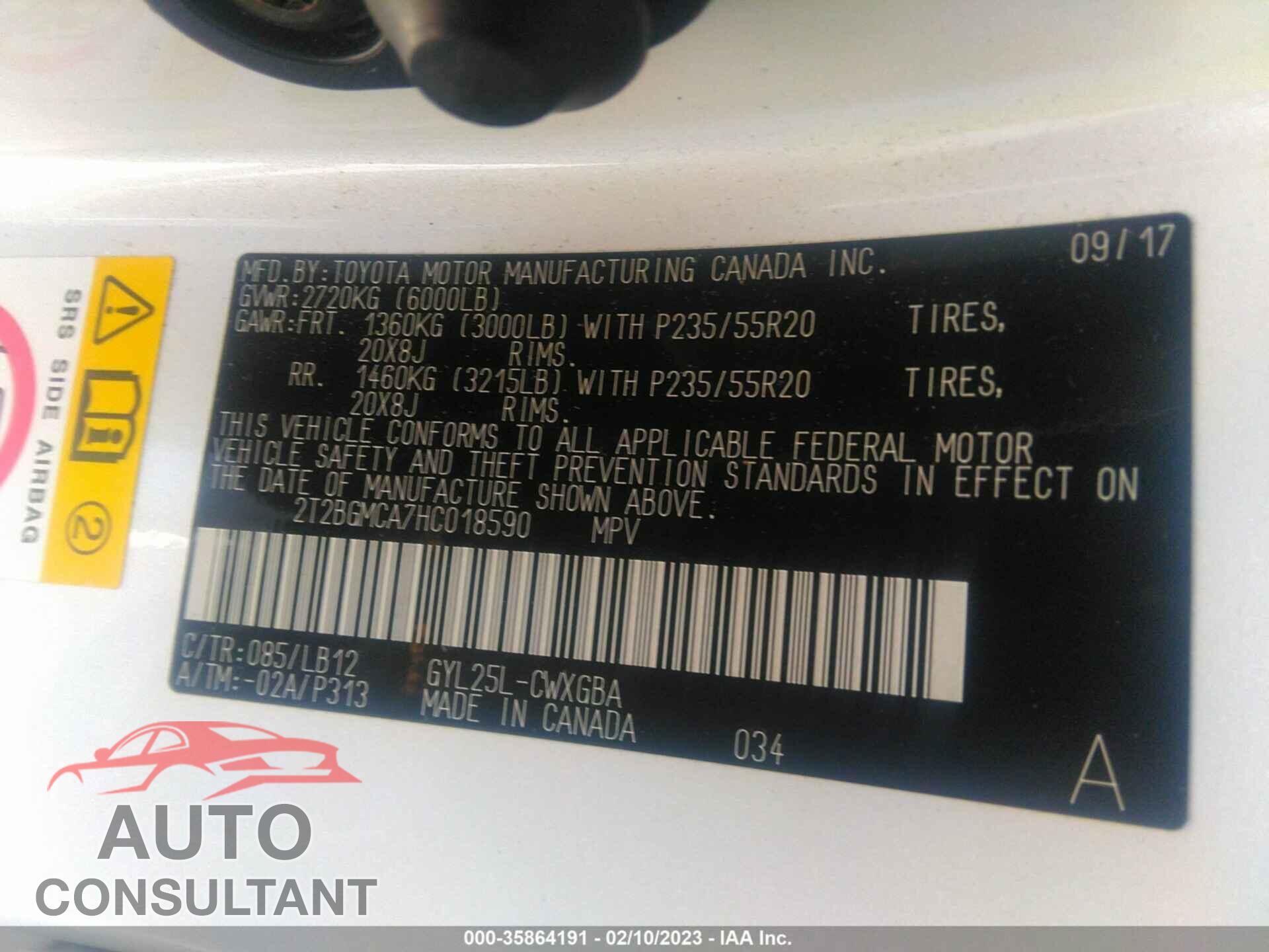 LEXUS RX 2017 - 2T2BGMCA7HC018590