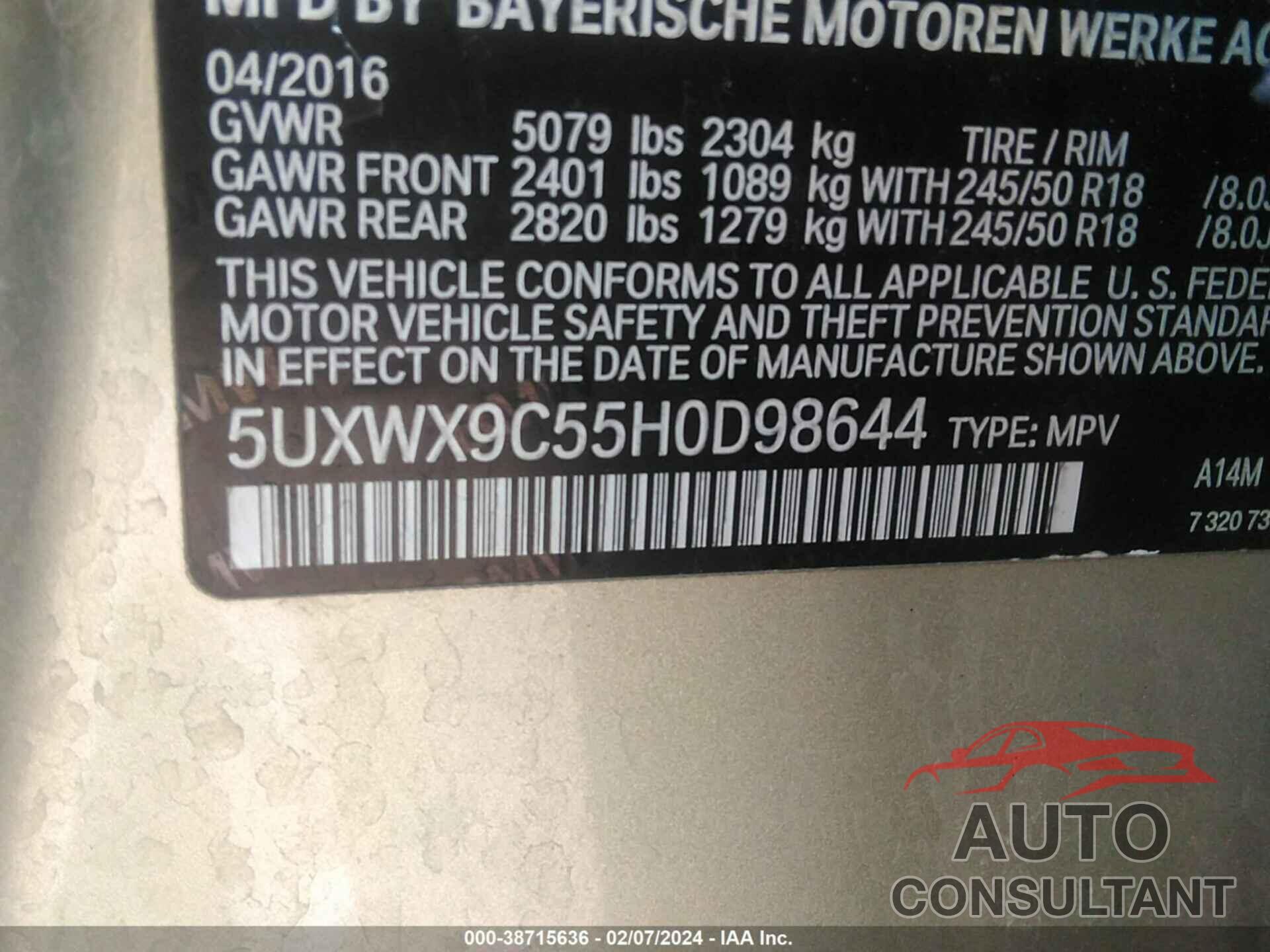 BMW X3 2017 - 5UXWX9C55H0D98644