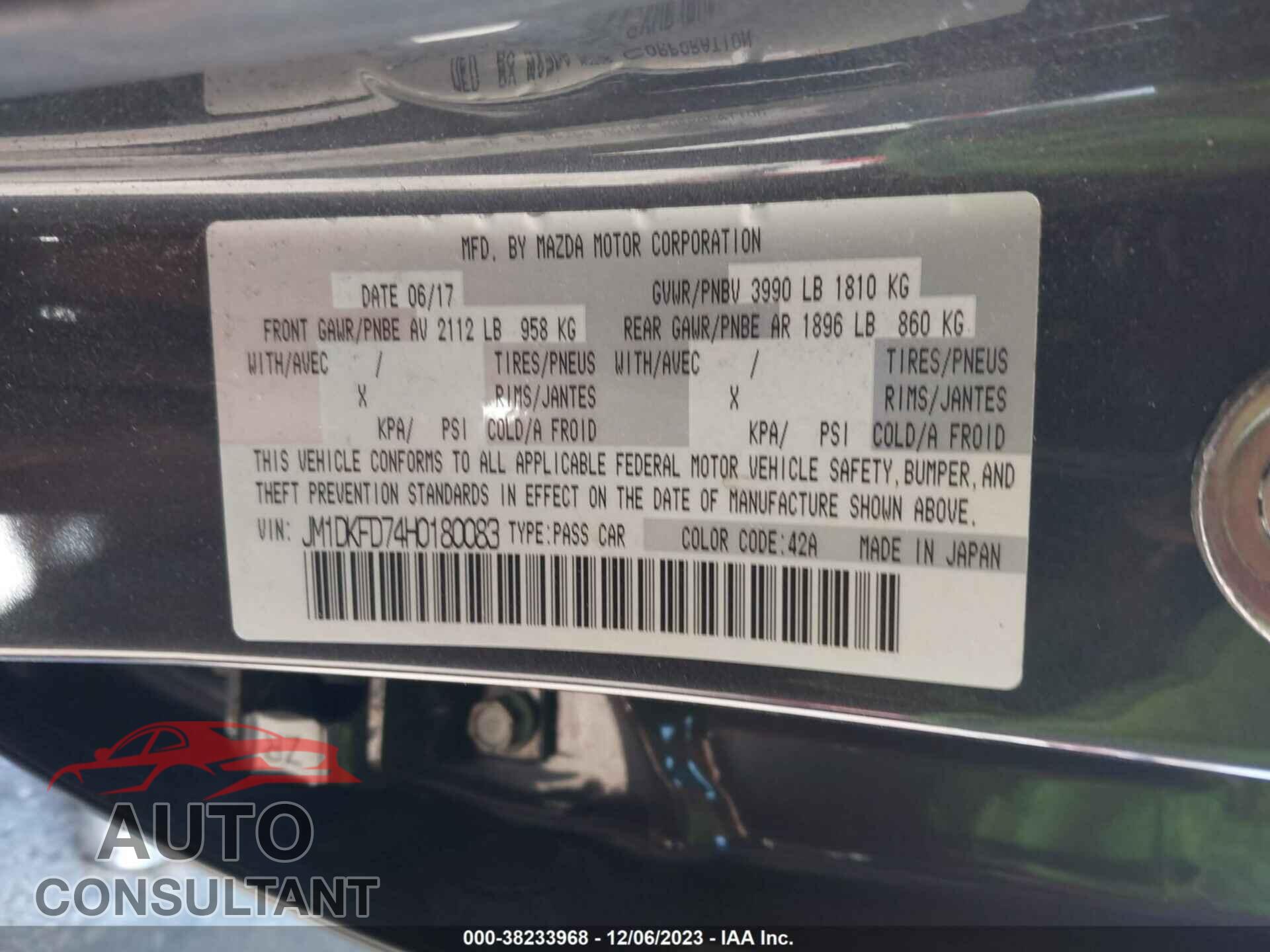 MAZDA CX-3 2017 - JM1DKFD74H0180083