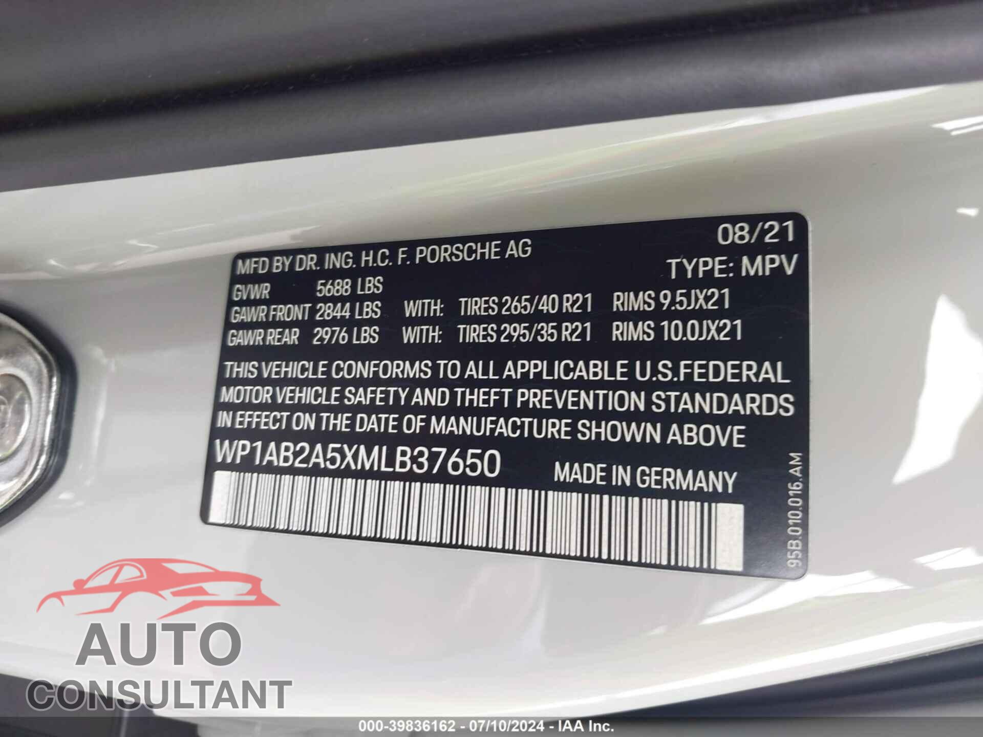 PORSCHE MACAN 2021 - WP1AB2A5XMLB37650