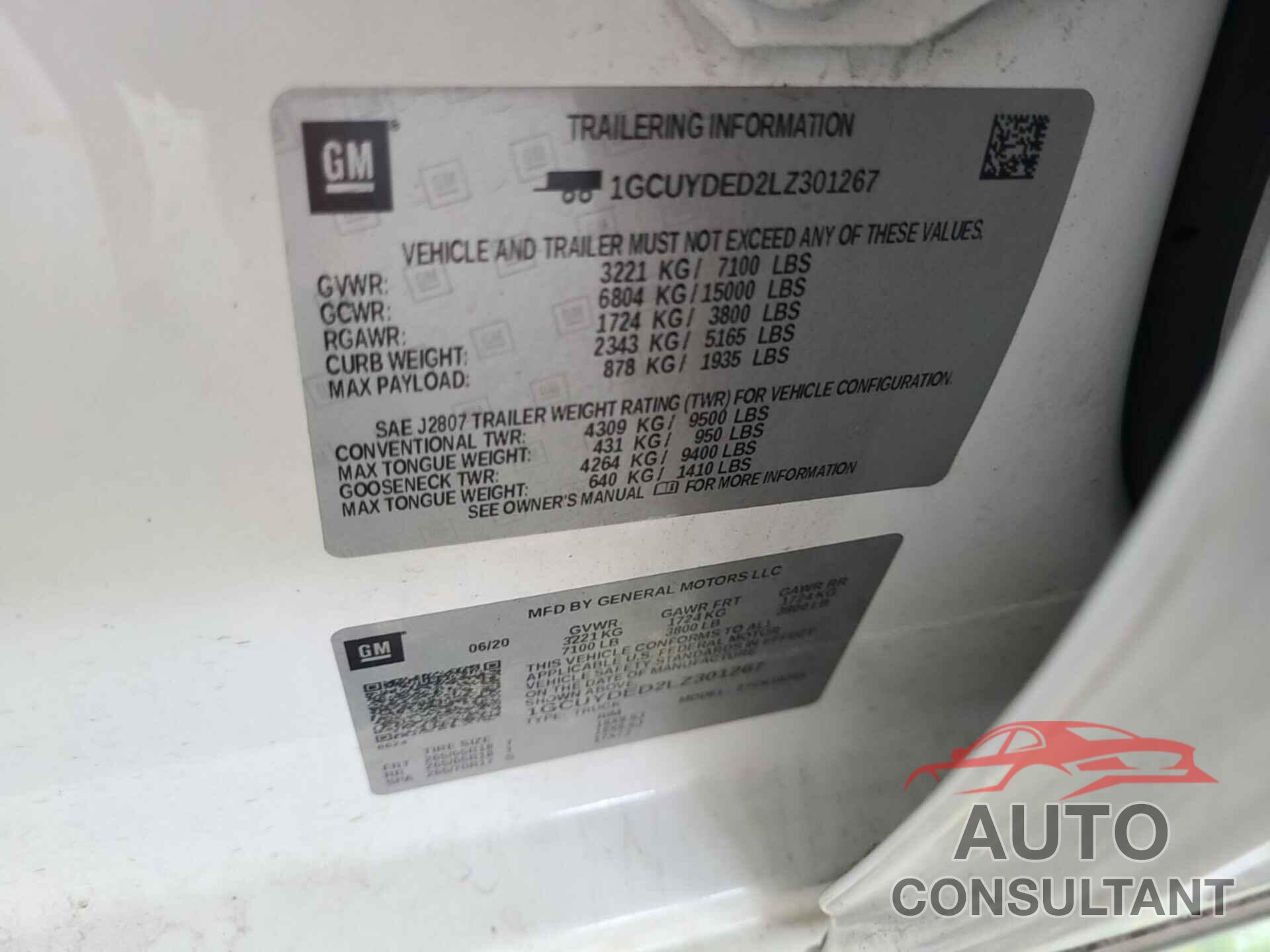 CHEVROLET SILVERADO 1500 2020 - 1GCUYDED2LZ301267