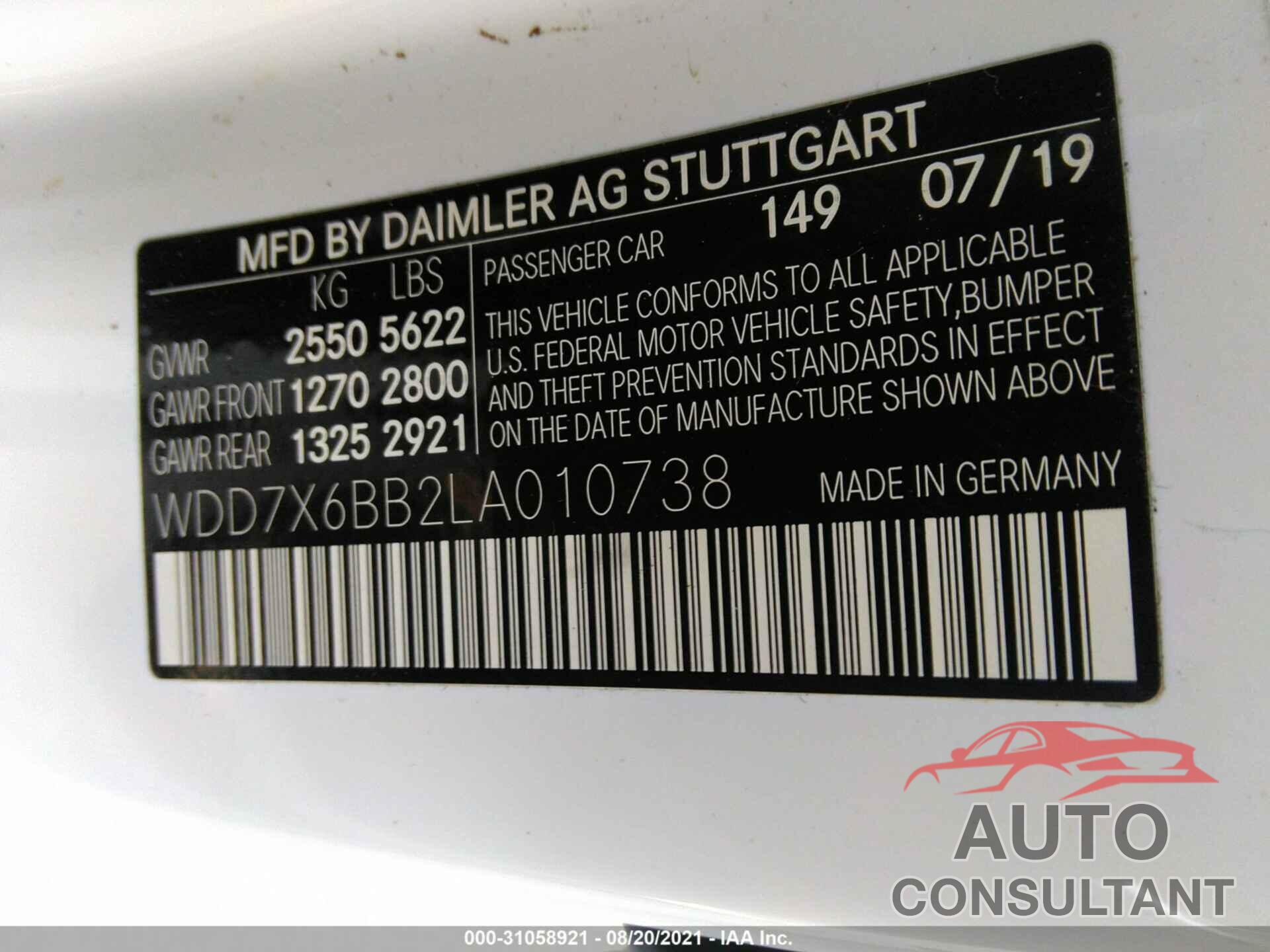 MERCEDES-BENZ AMG GT 2020 - WDD7X6BB2LA010738
