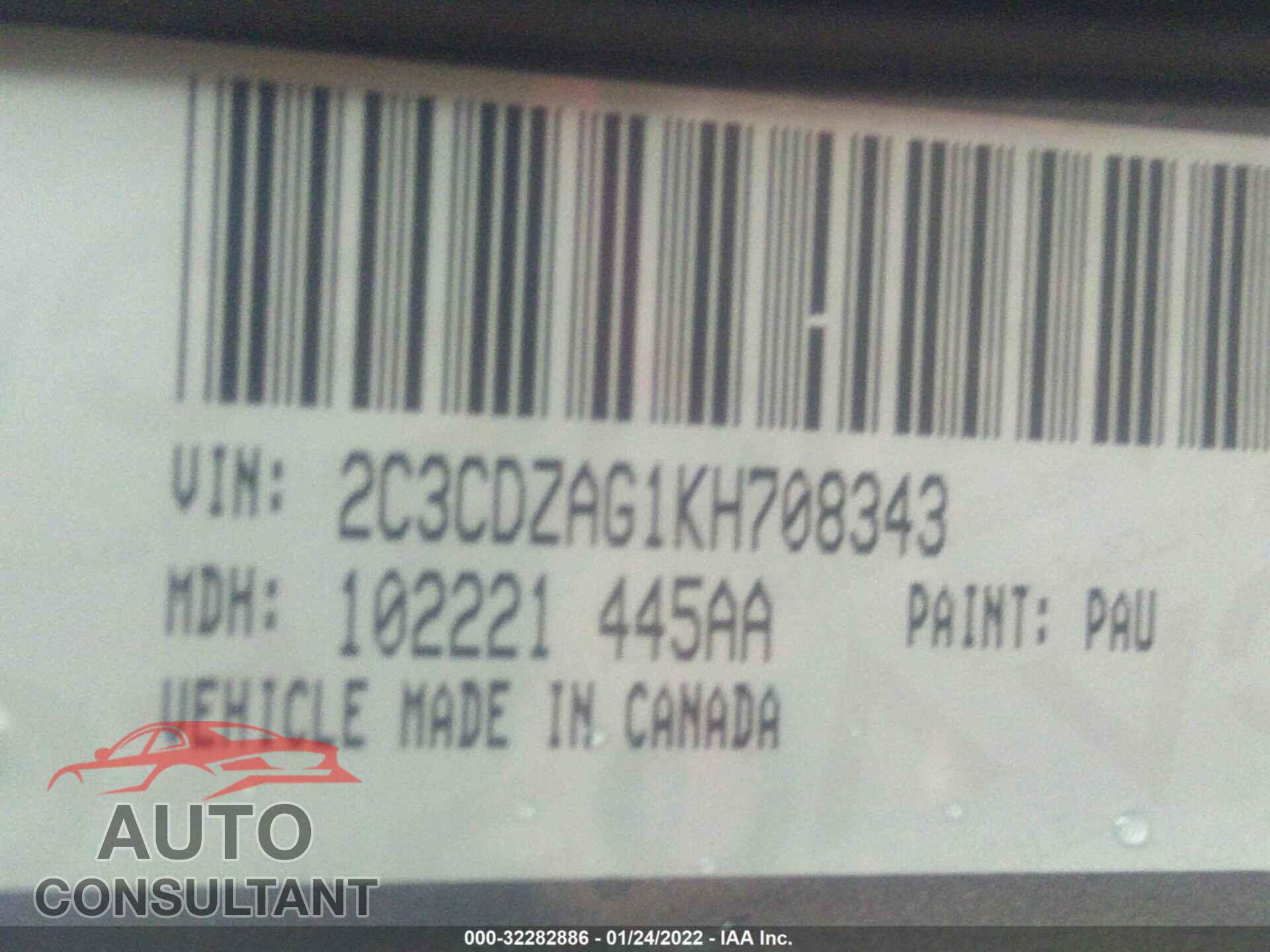 DODGE CHALLENGER 2019 - 2C3CDZAG1KH708343