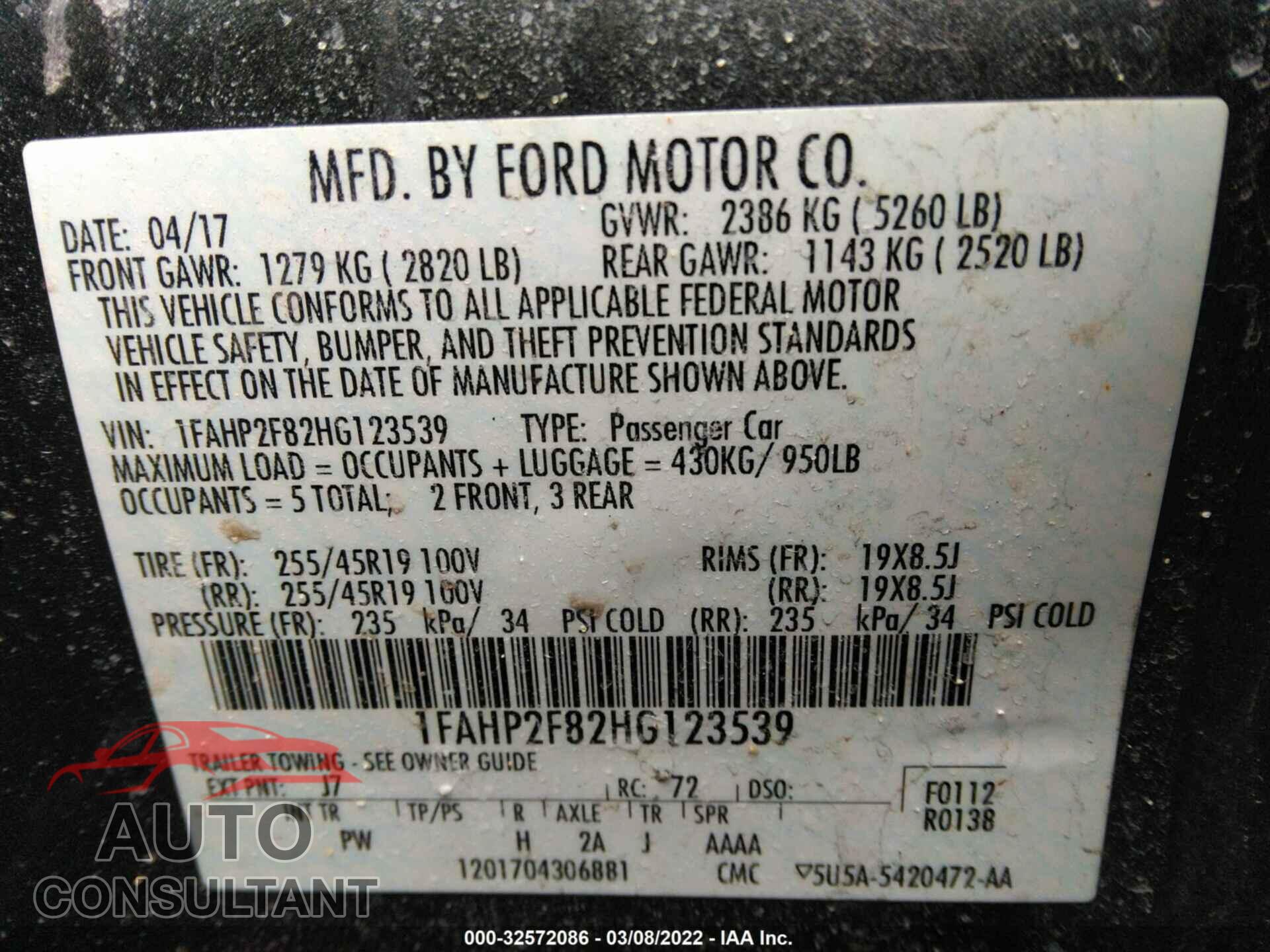 FORD TAURUS 2017 - 1FAHP2F82HG123539