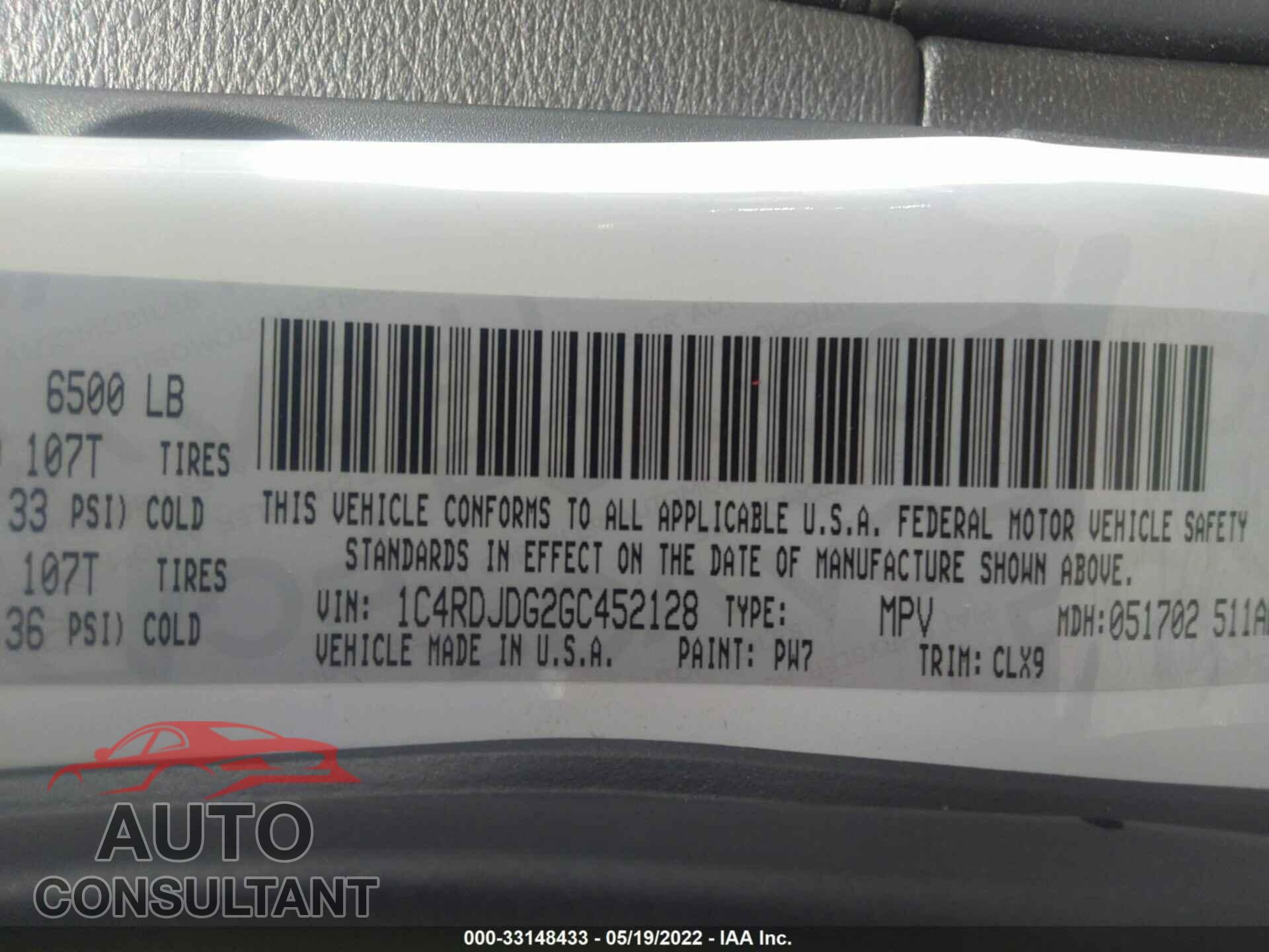 DODGE DURANGO 2016 - 1C4RDJDG2GC452128