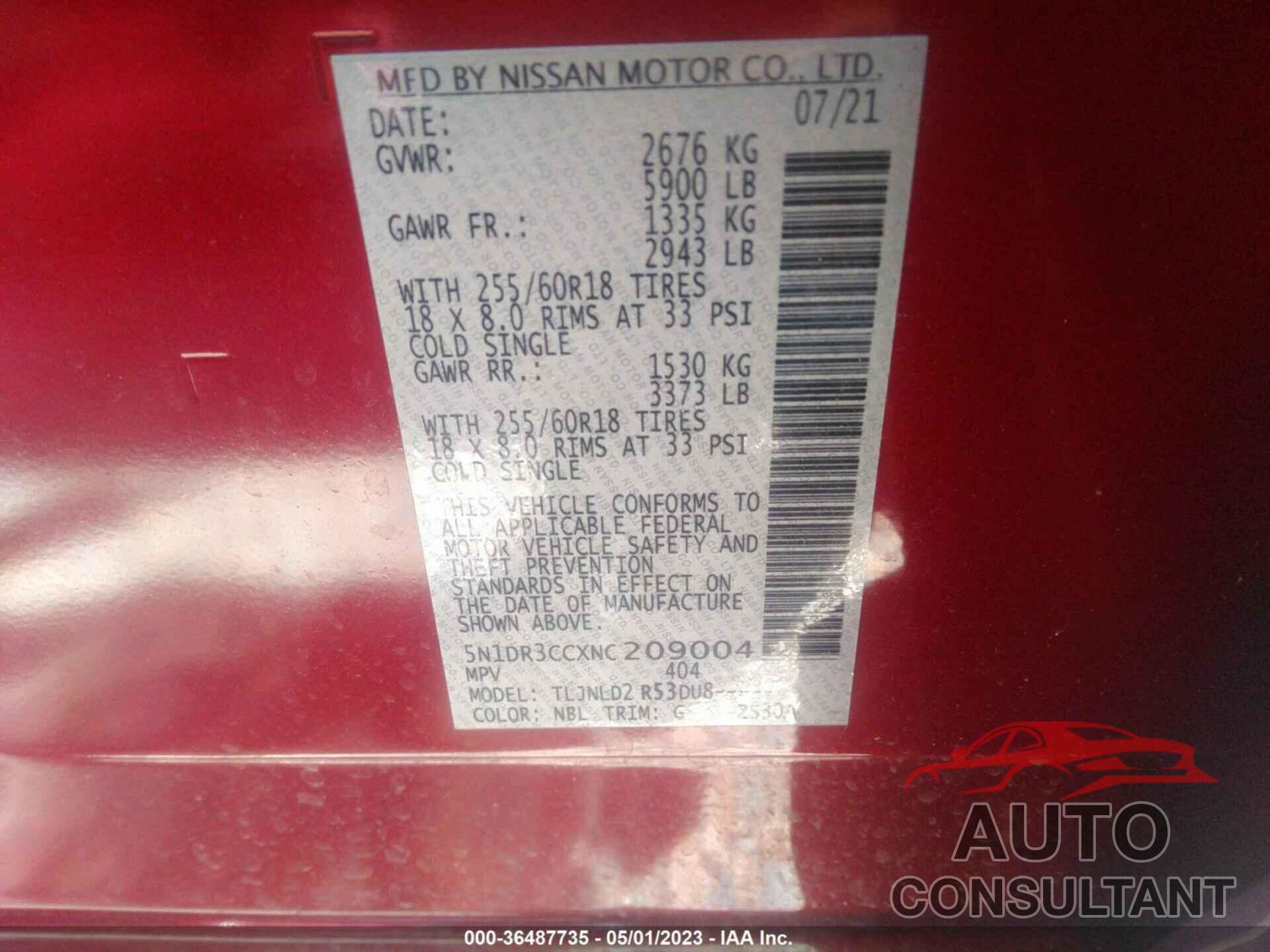 NISSAN PATHFINDER 2022 - 5N1DR3CCXNC209004