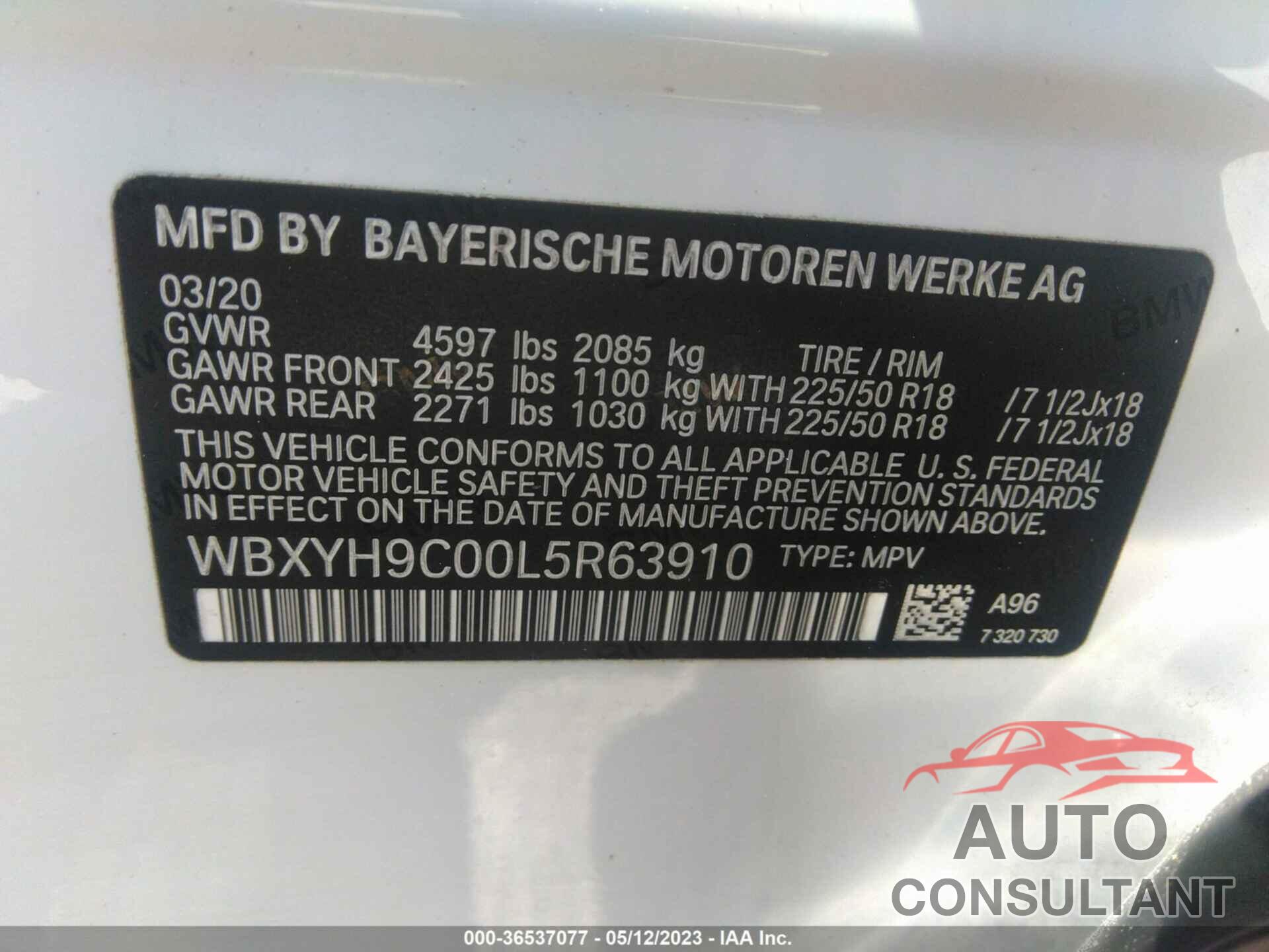 BMW X2 2020 - WBXYH9C00L5R63910