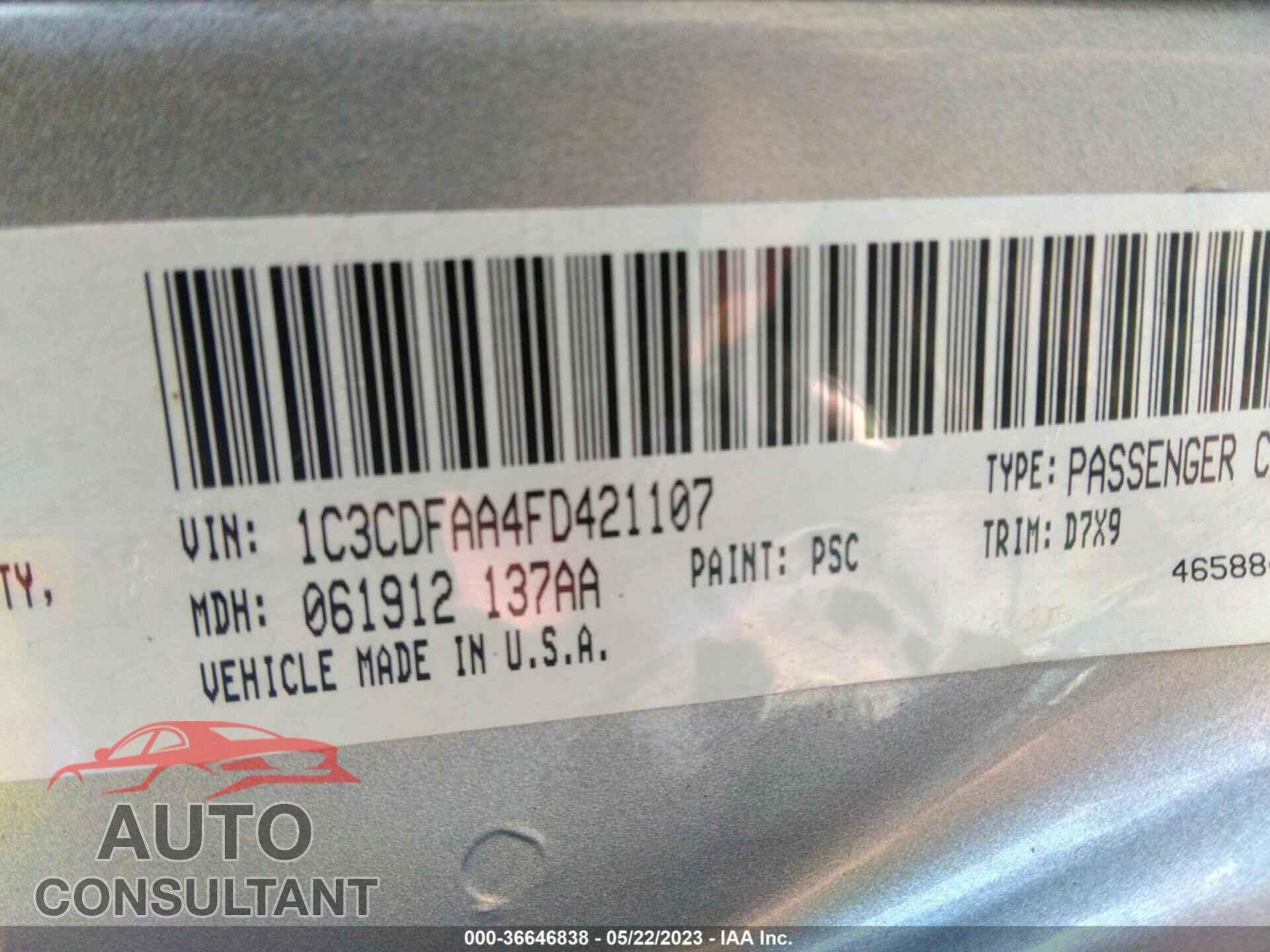 DODGE DART 2015 - 1C3CDFAA4FD421107