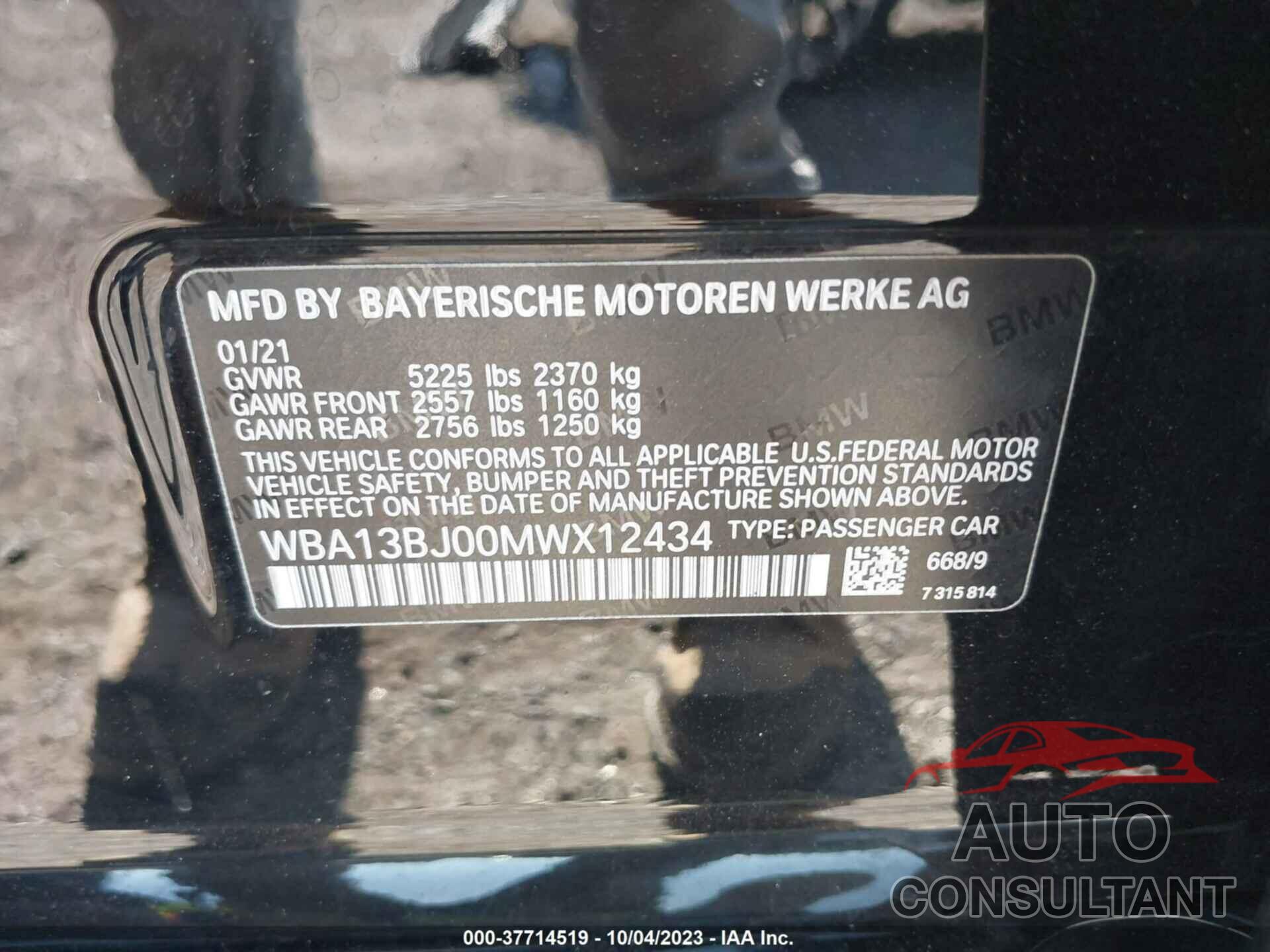 BMW 5 SERIES 2021 - WBA13BJ00MWX12434