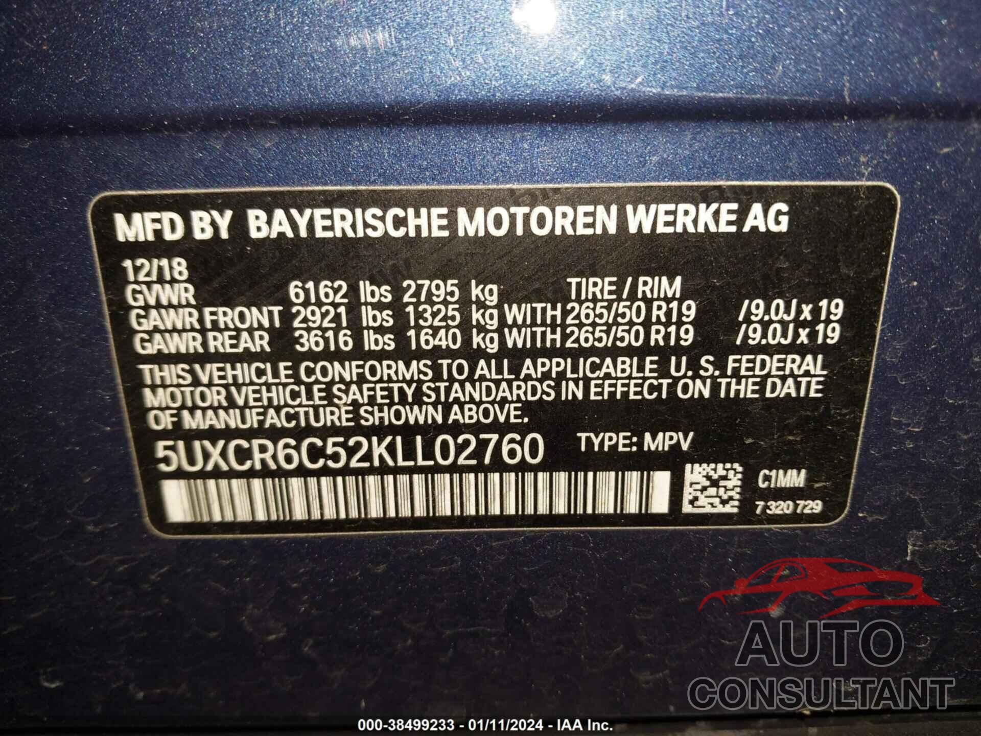 BMW X5 2019 - 5UXCR6C52KLL02760