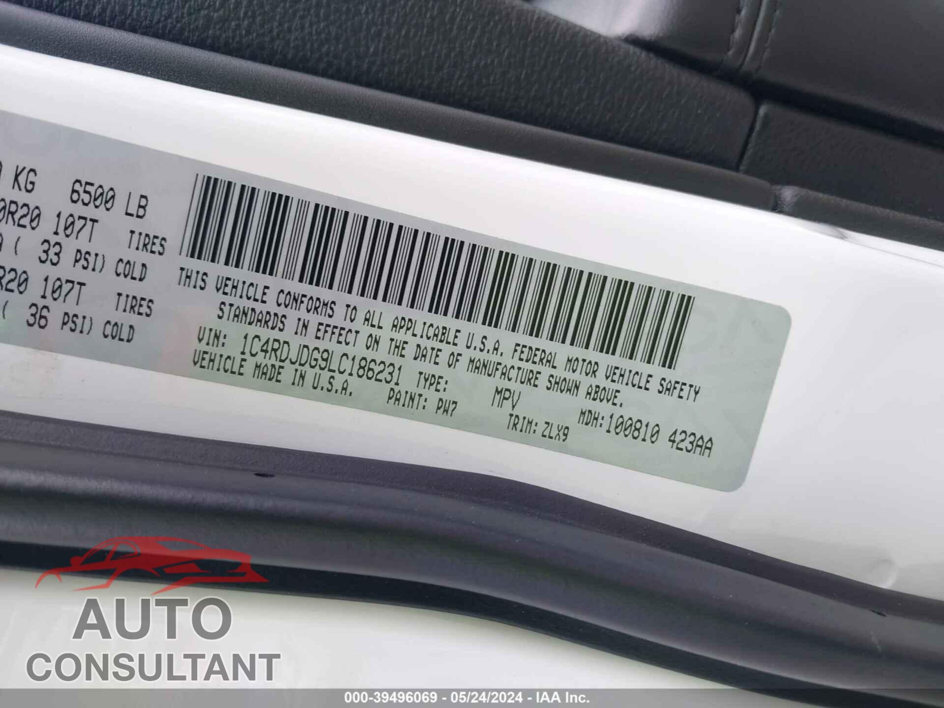 DODGE DURANGO 2020 - 1C4RDJDG9LC186231