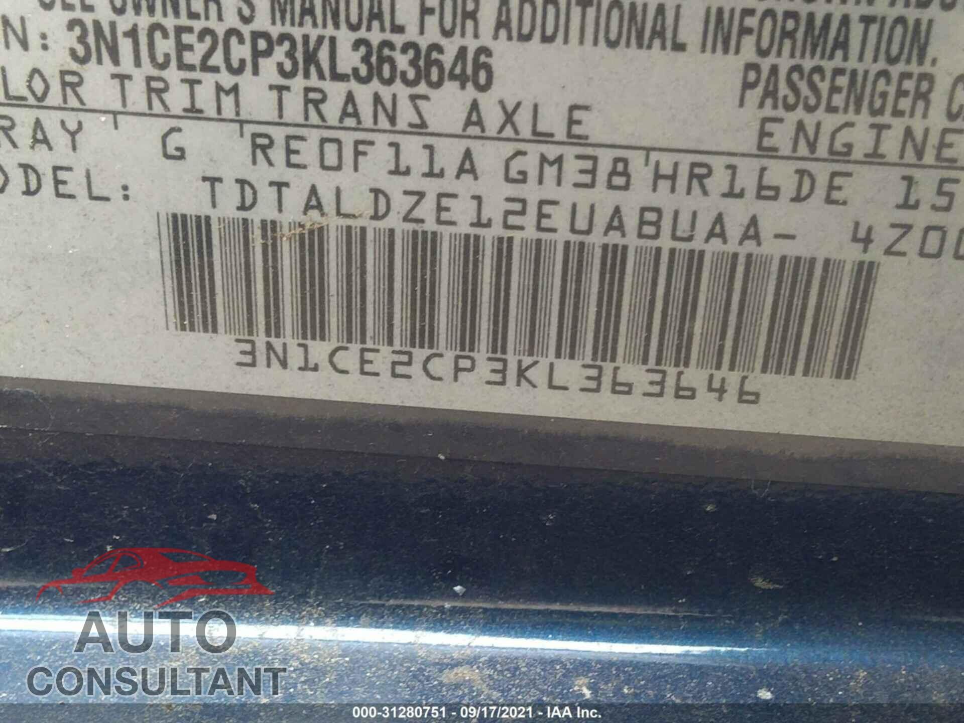 NISSAN VERSA NOTE 2019 - 3N1CE2CP3KL363646