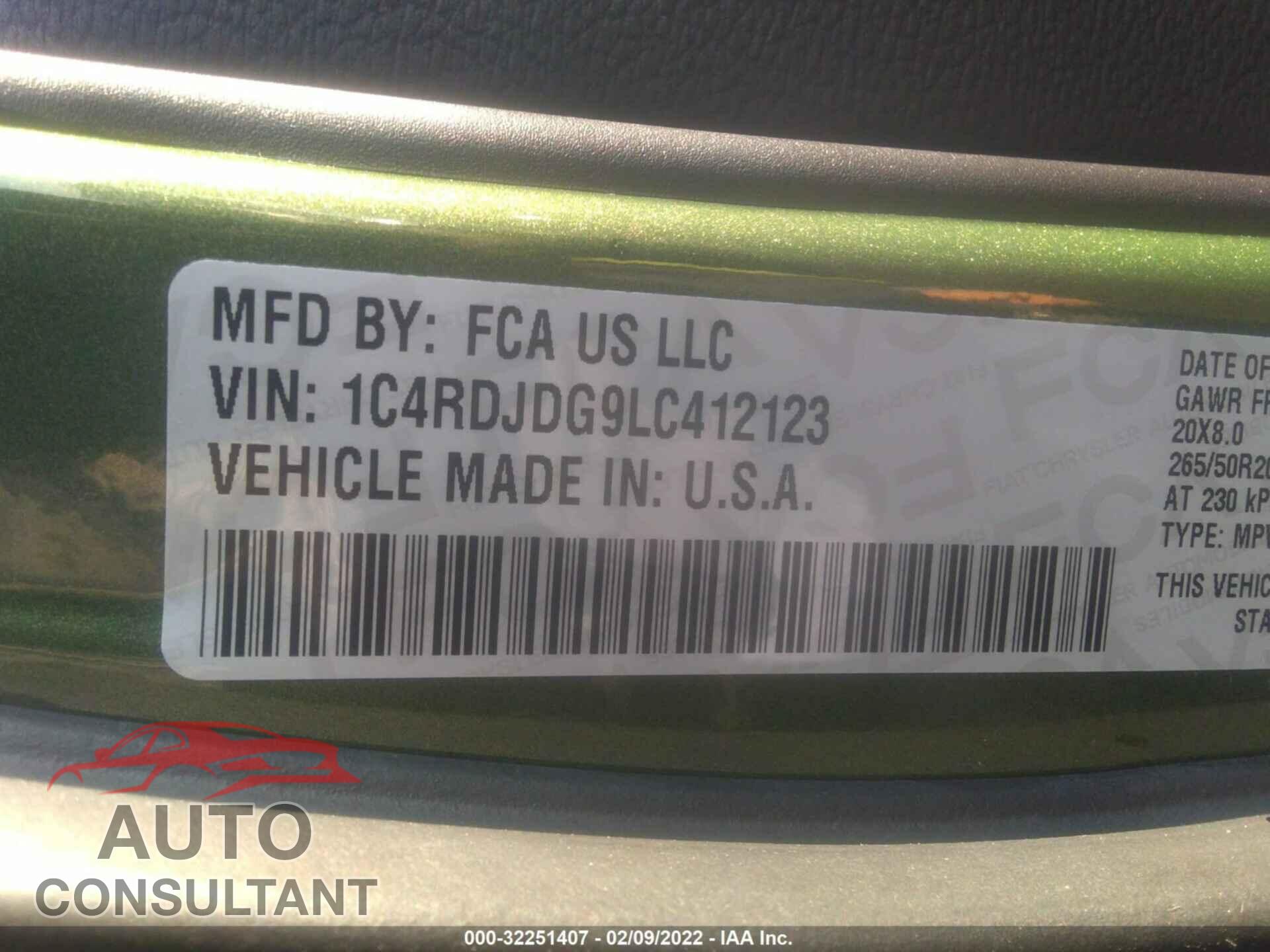 DODGE DURANGO 2020 - 1C4RDJDG9LC412123