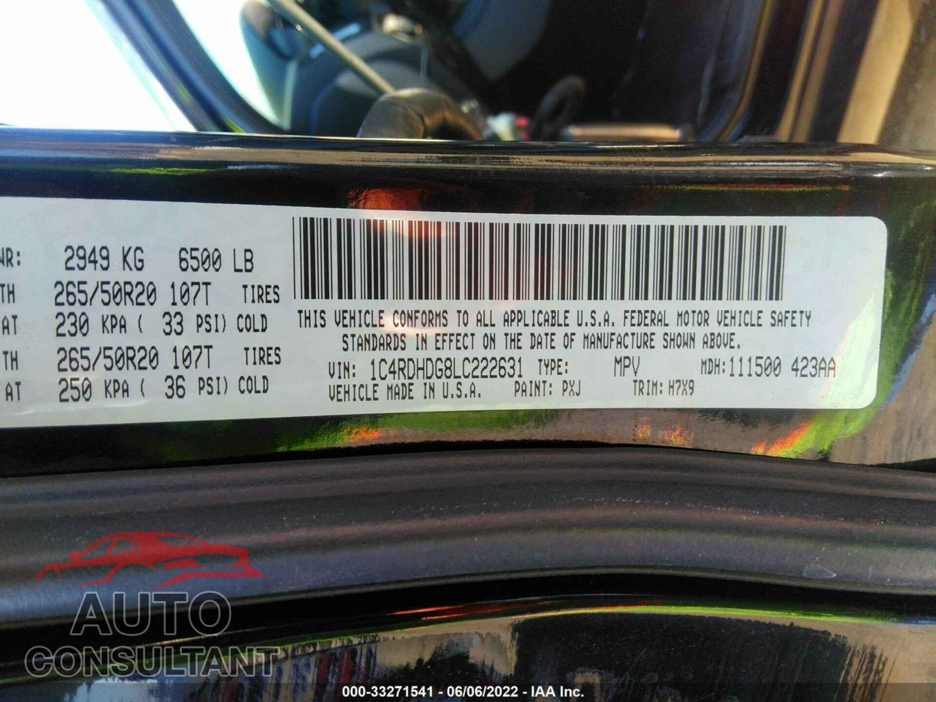 DODGE DURANGO 2020 - 1C4RDHDG8LC222631