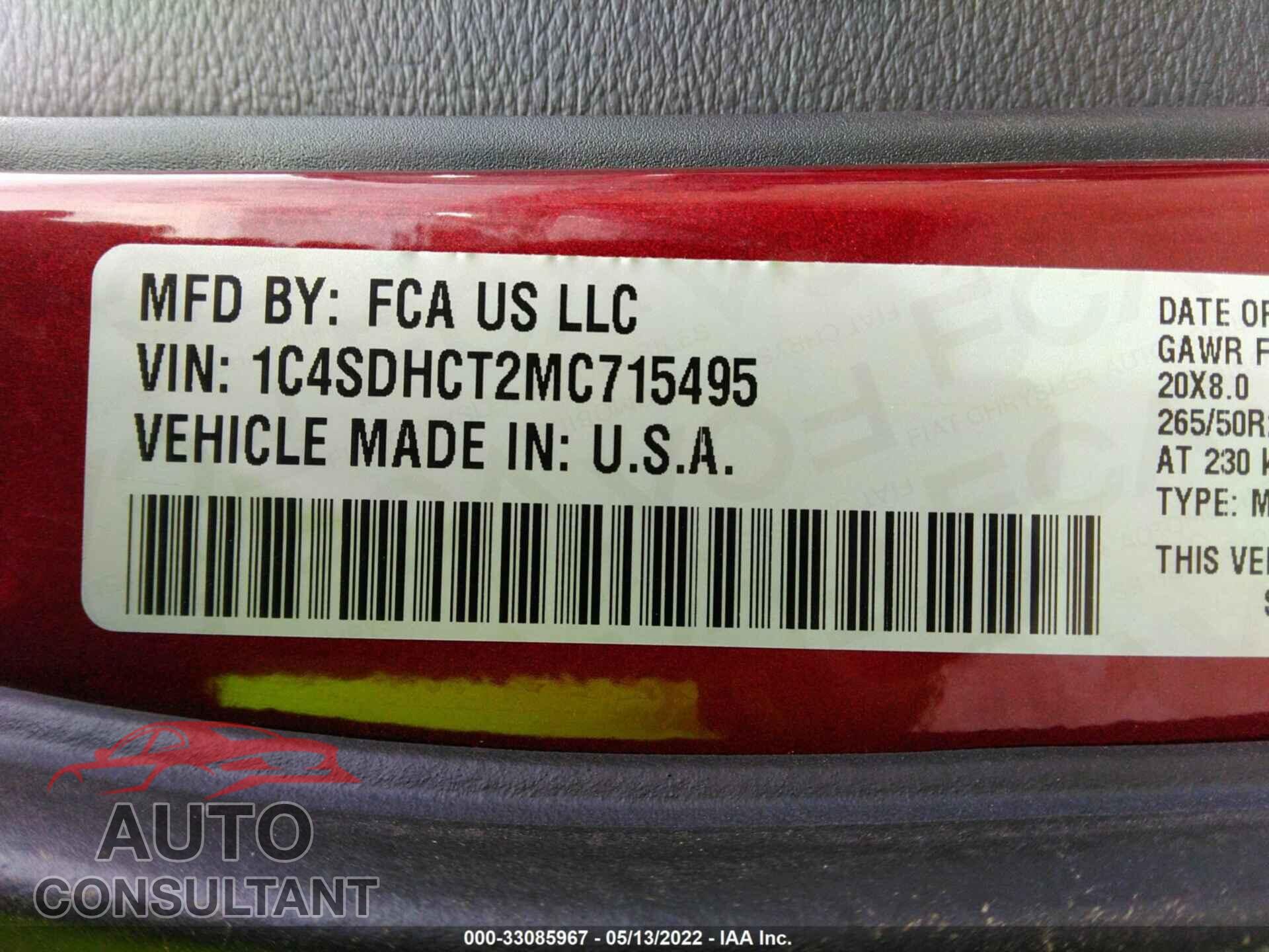 DODGE DURANGO 2021 - 1C4SDHCT2MC715495