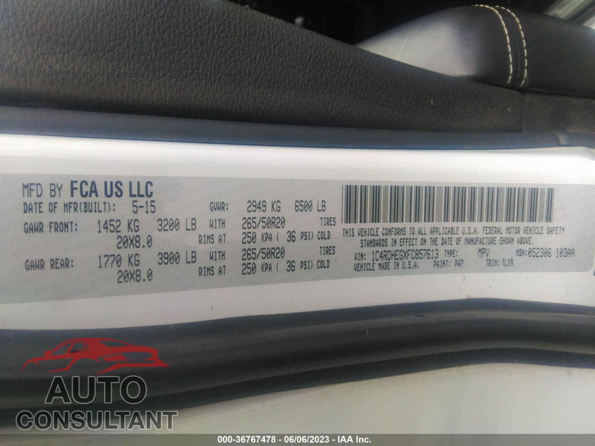DODGE DURANGO 2015 - 1C4RDHEGXFC857613