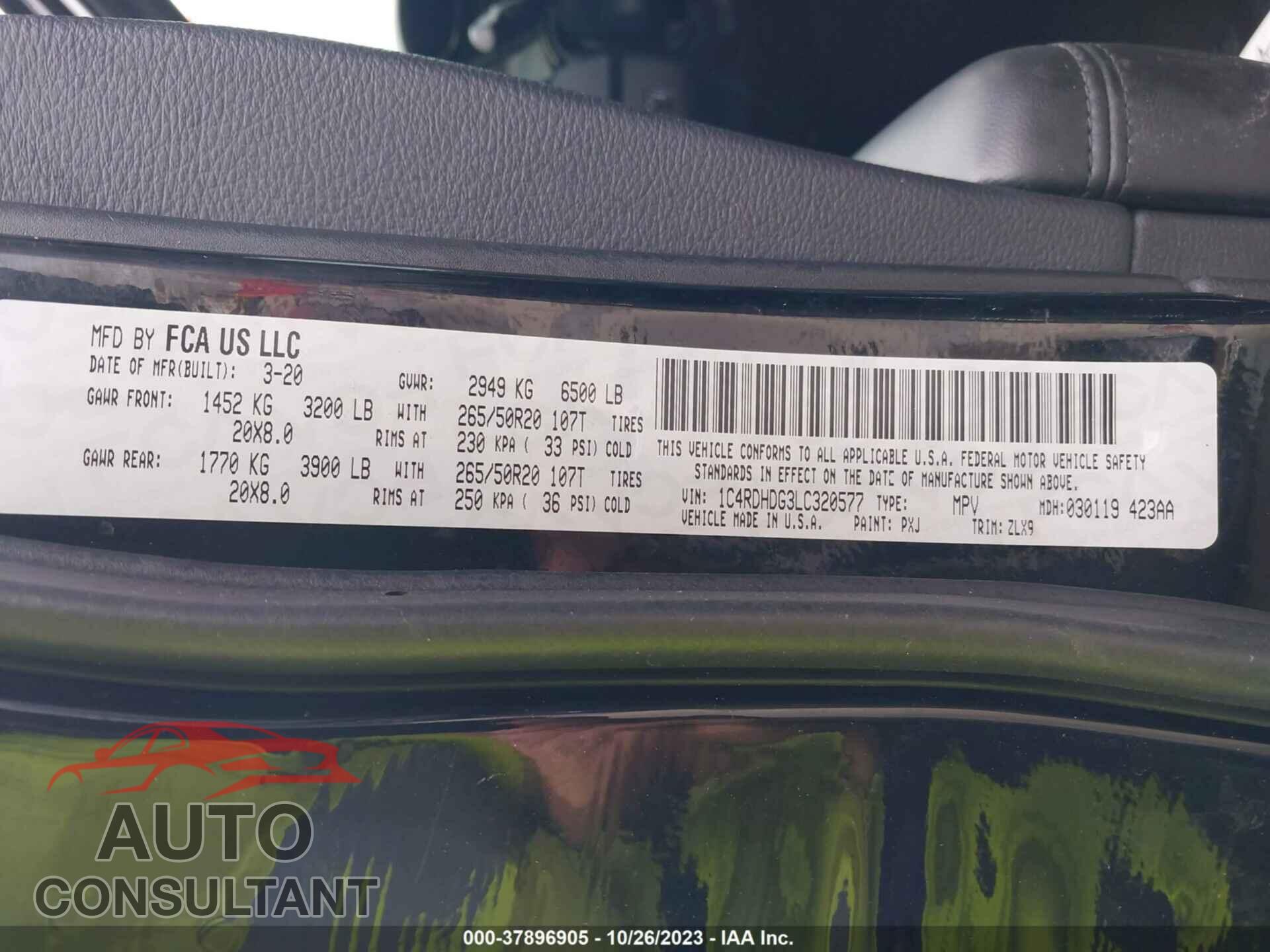 DODGE DURANGO 2020 - 1C4RDHDG3LC320577