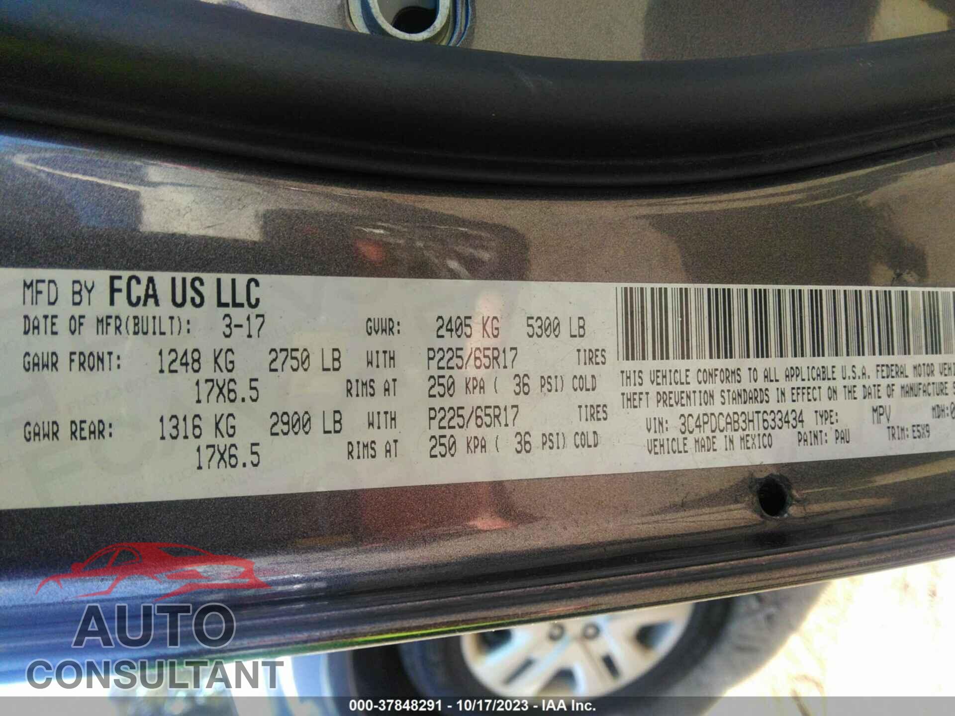 DODGE JOURNEY 2017 - 3C4PDCAB3HT633434